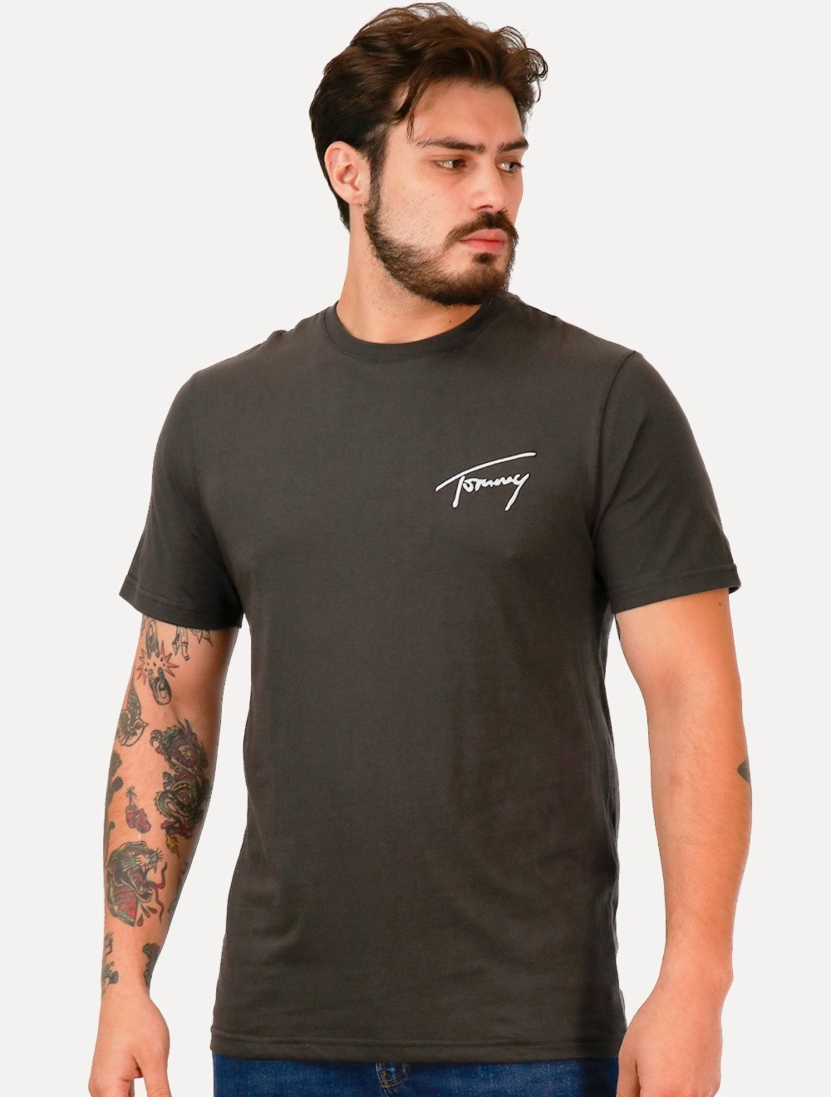 Vista 2 Camiseta Tommy Jeans Masculina Embroidered Signature Chumbo cinza Tommy Jeans cinza