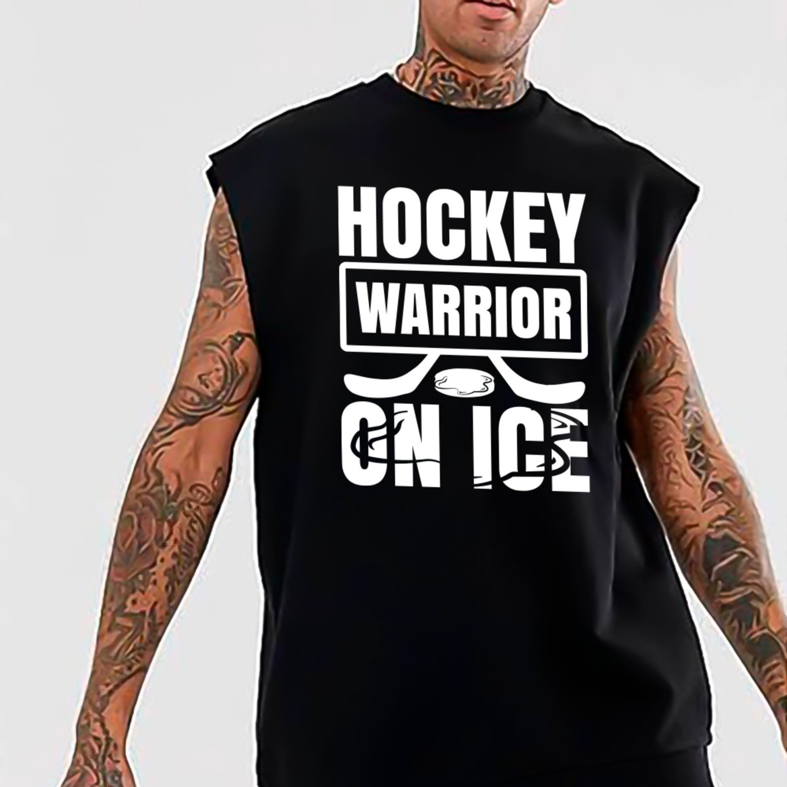 Camiseta Regata Machão Ousy Hockey Warrior On Ice Oversized Masculina Preto