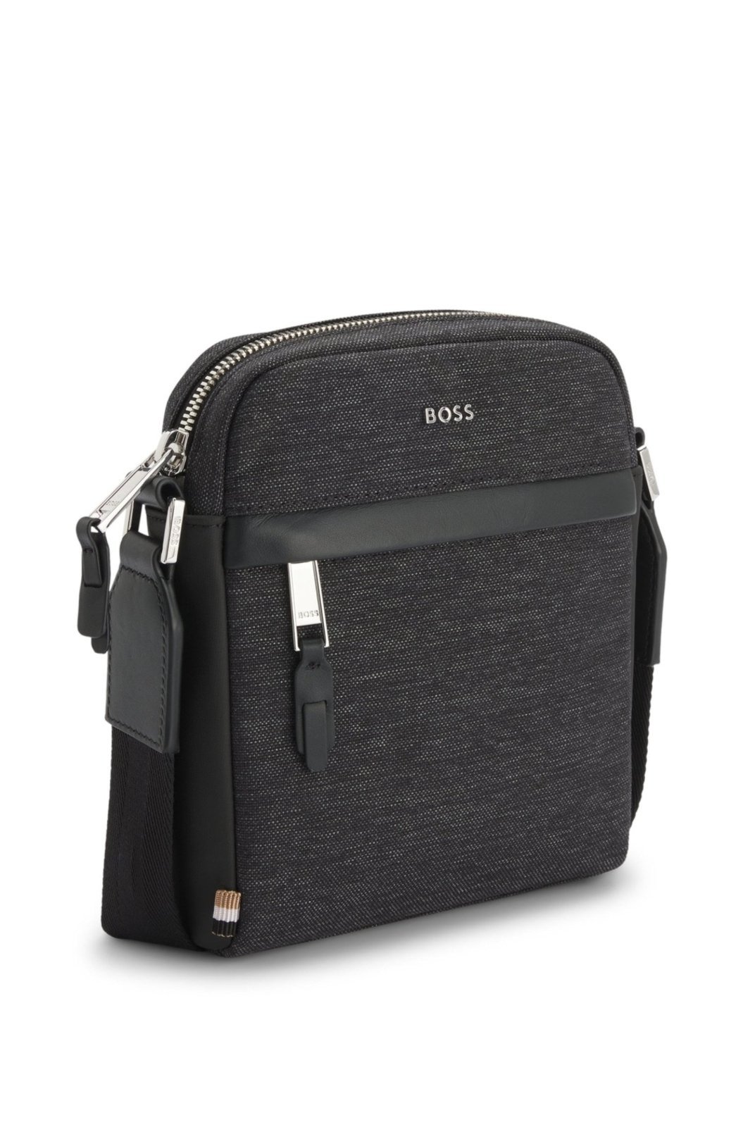 Vista 3 Bolsa Repórter Com Acabamentos Em Couro Boss cinza Boss cinza