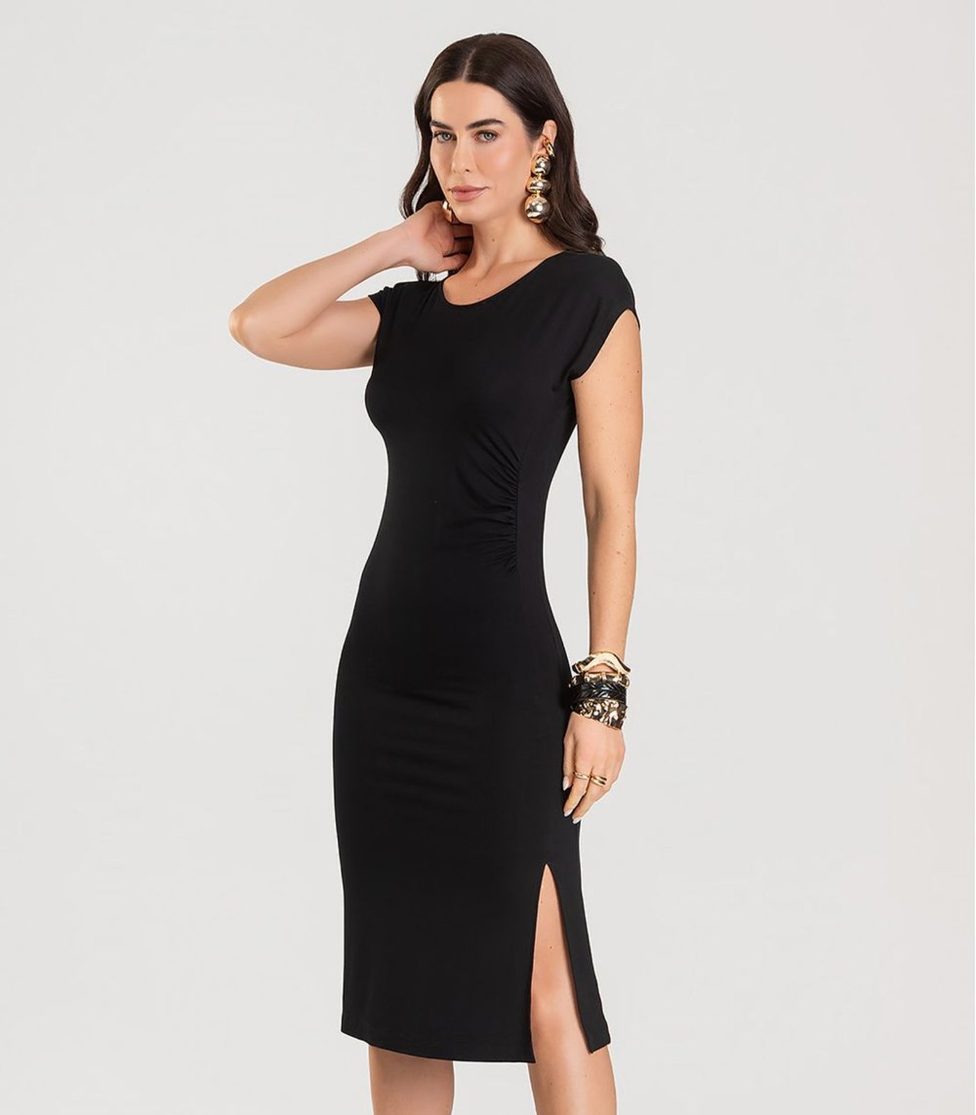 Vestido Feminino Decote Canoa Midi Dianna Preto