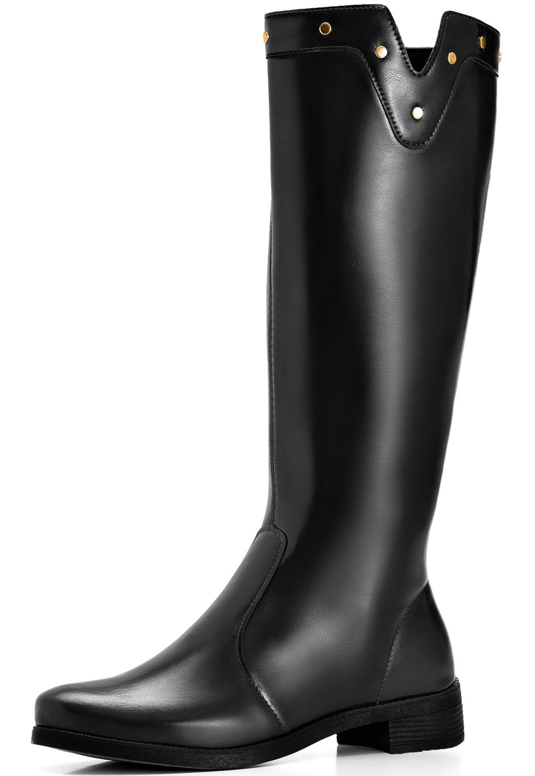 Bota Feminina Lumiss Montaria Cano Alto Salto Baixo Confortável Tachas Bico Redondo Preto