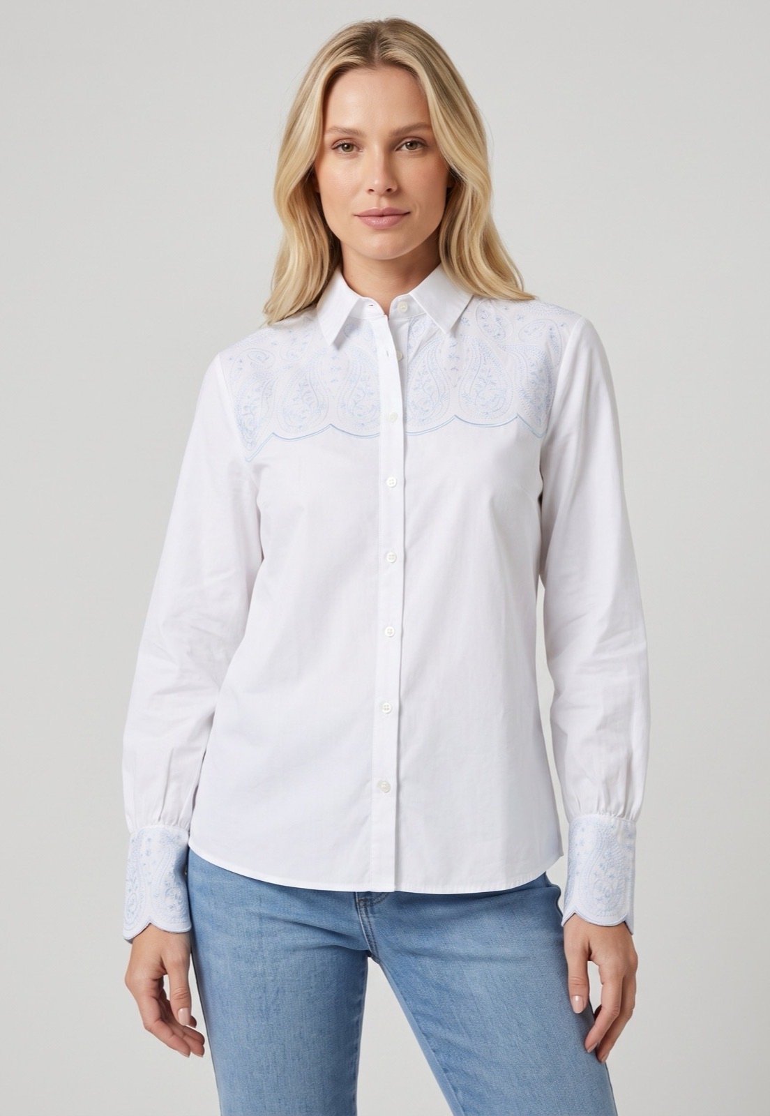 Camisa Feminina Lez a Lez Tricoline Bordada Branca