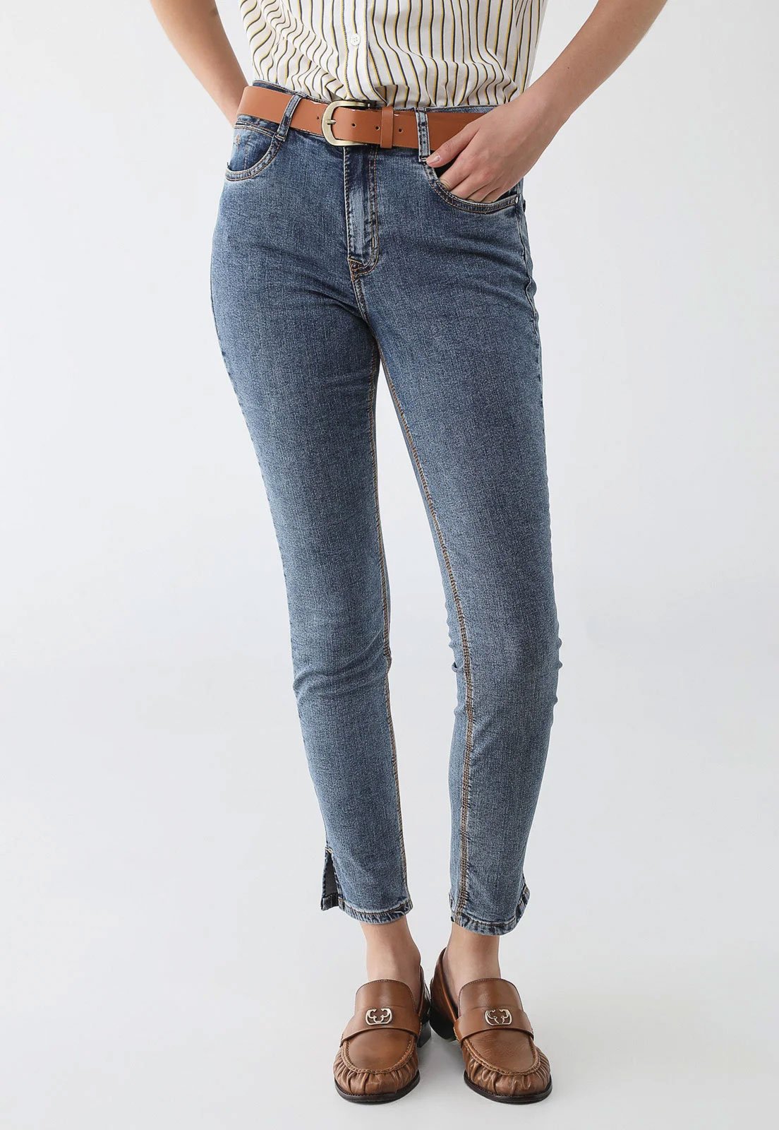 Calça Jeans Feminina Lez a Lez Barra Italiana Azul Média