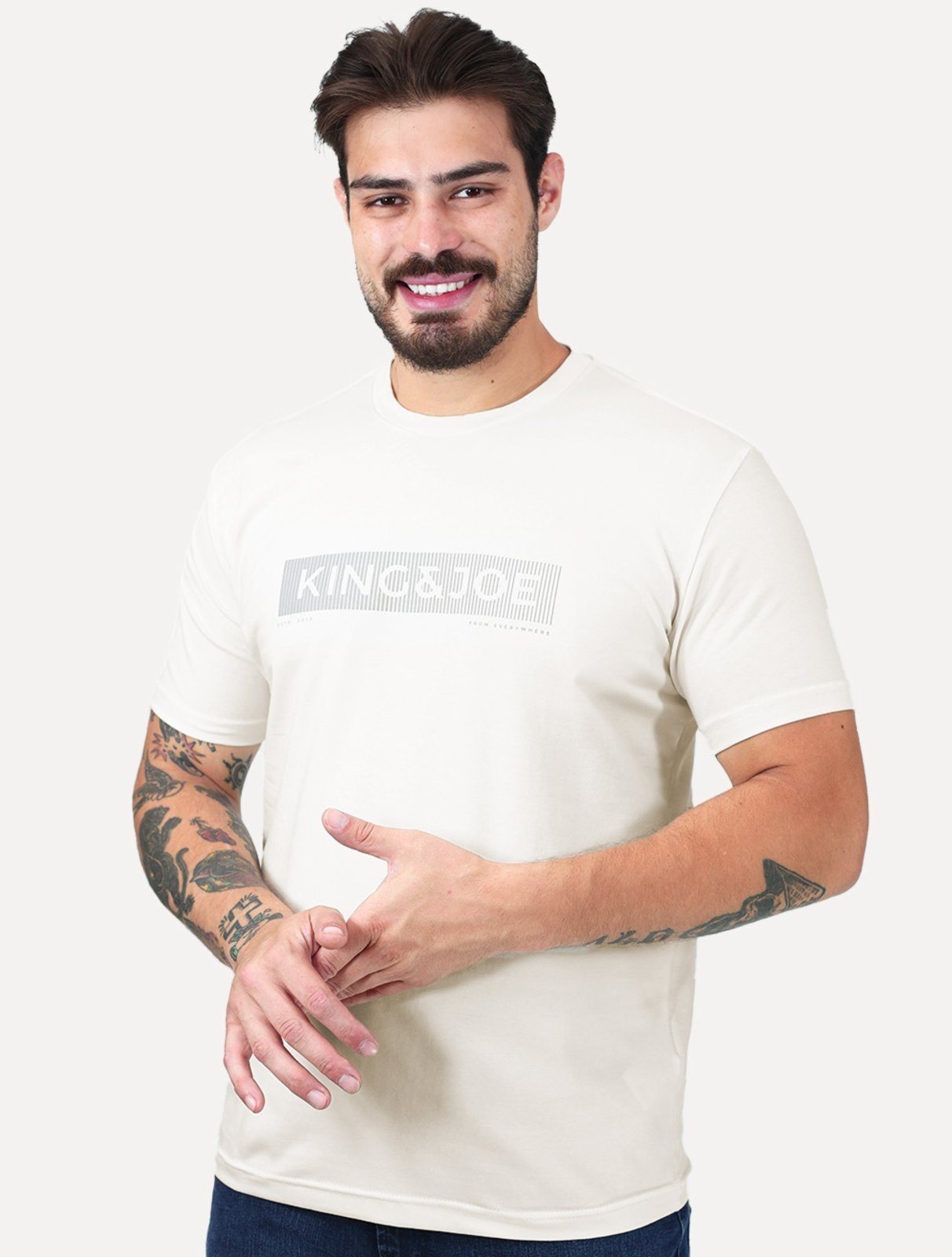 Camiseta King & Joe Masculina Premium Cotton Flex Block Stripe Off White