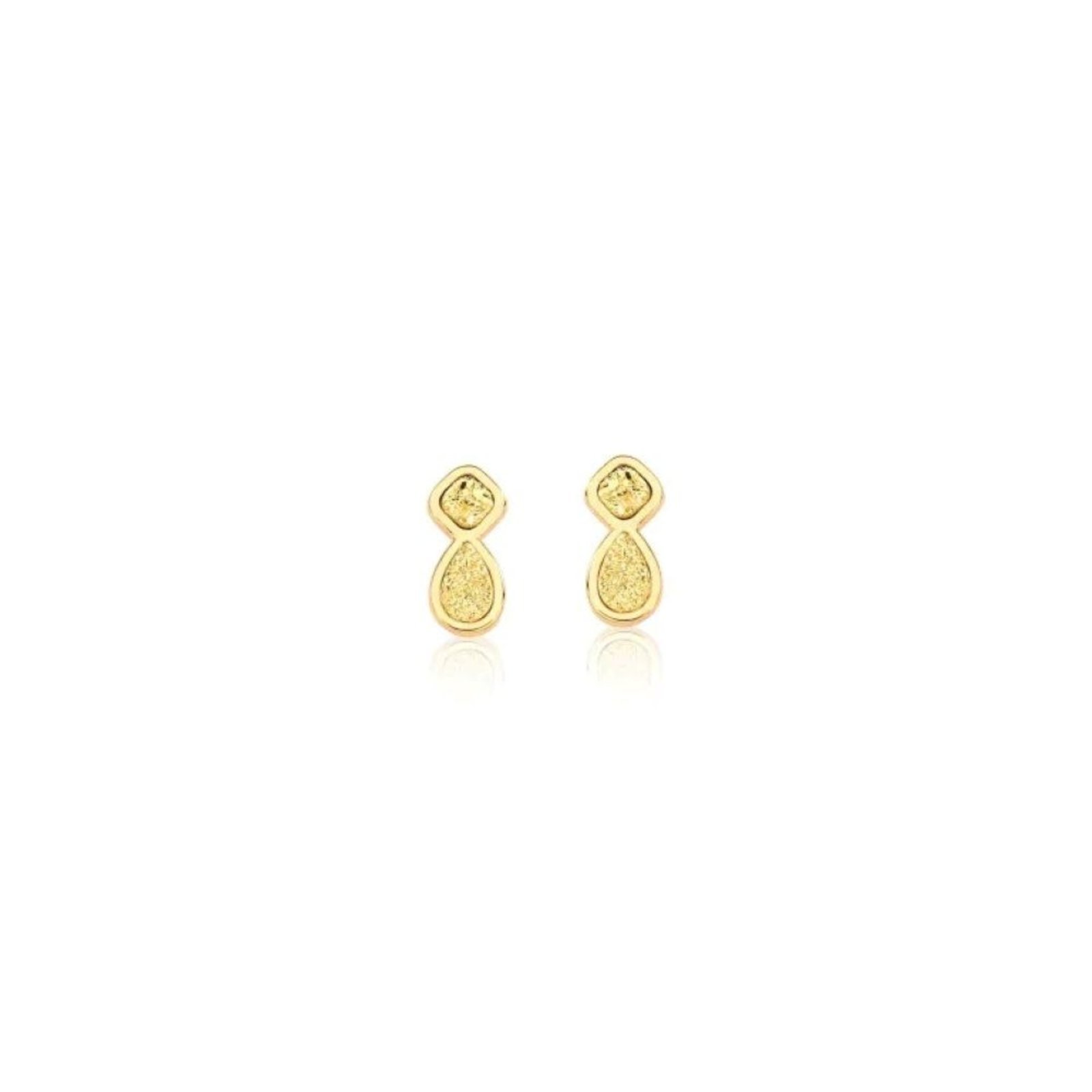 Infantil – Brinco Losango com Pedra Natural Drusa Ouro Semijoia Banhado a Ouro 18K Ania Store