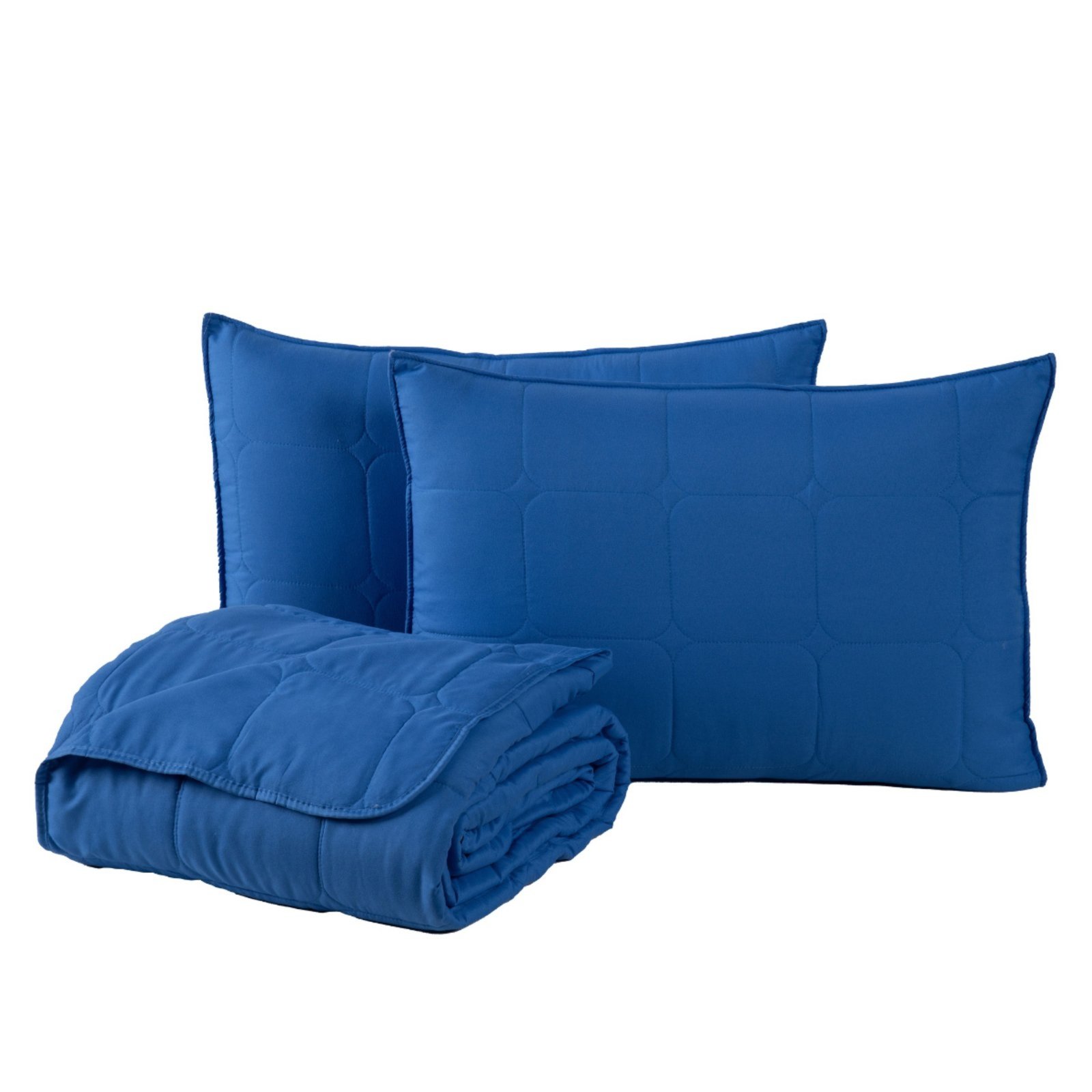 Kit Cobre Leito Colcha Casa Scarpa Speciale Casal Matelado Toque Acetinado 400 Fios 3 Peças Azul Royal