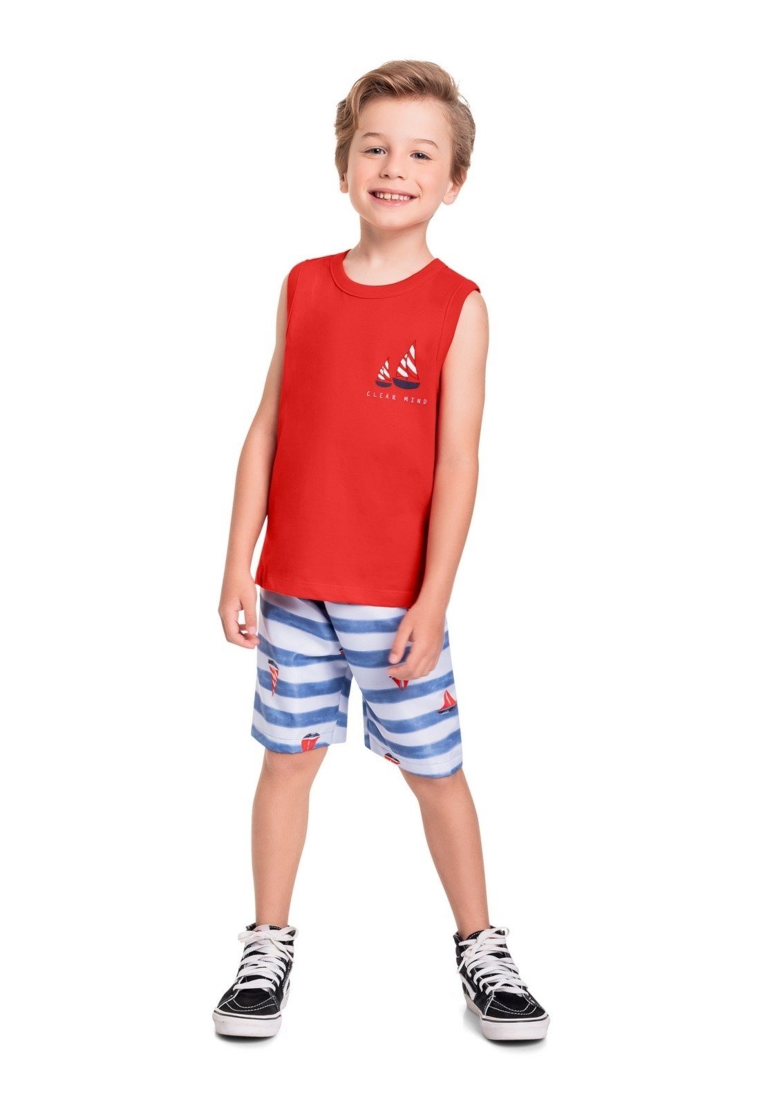 Infantil - Conjunto com Regata e Bermuda para Menino Bee Loop Vermelho