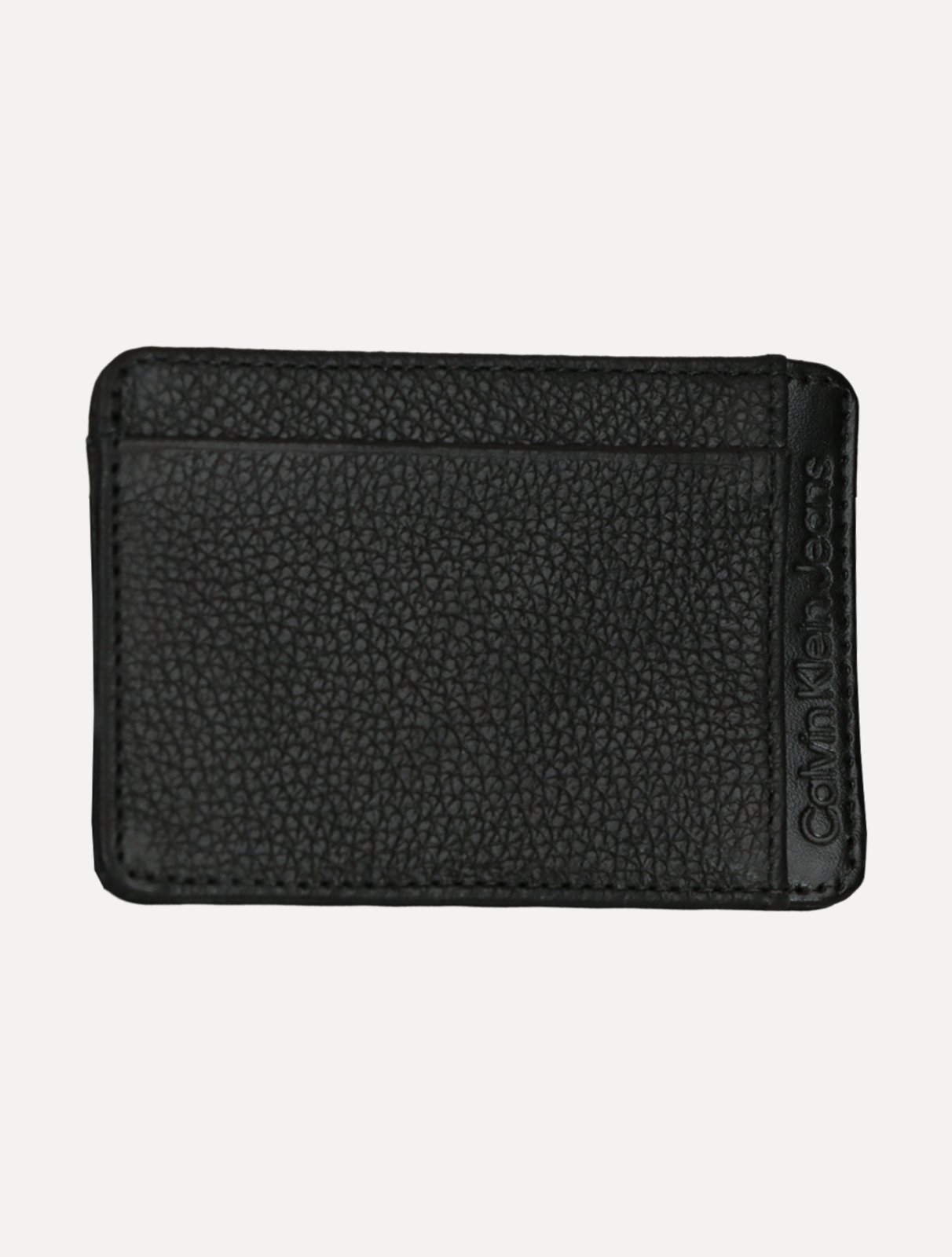 Carteira Calvin Klein Jeans Porta Cartão Couro Floater Vertical Logo Preta
