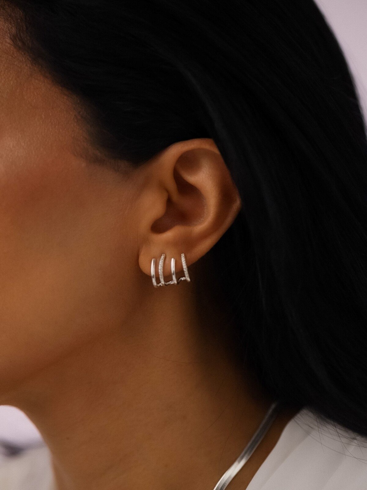 Brinco Ear Cuff 4 Fios Banhado a Prata