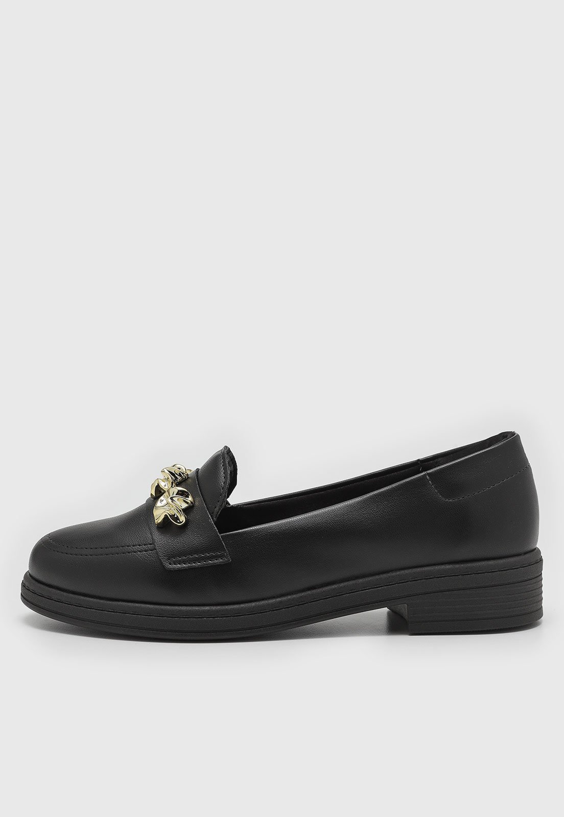 Mocassim Feminino Beira Rio Corrente Dourada Preto
