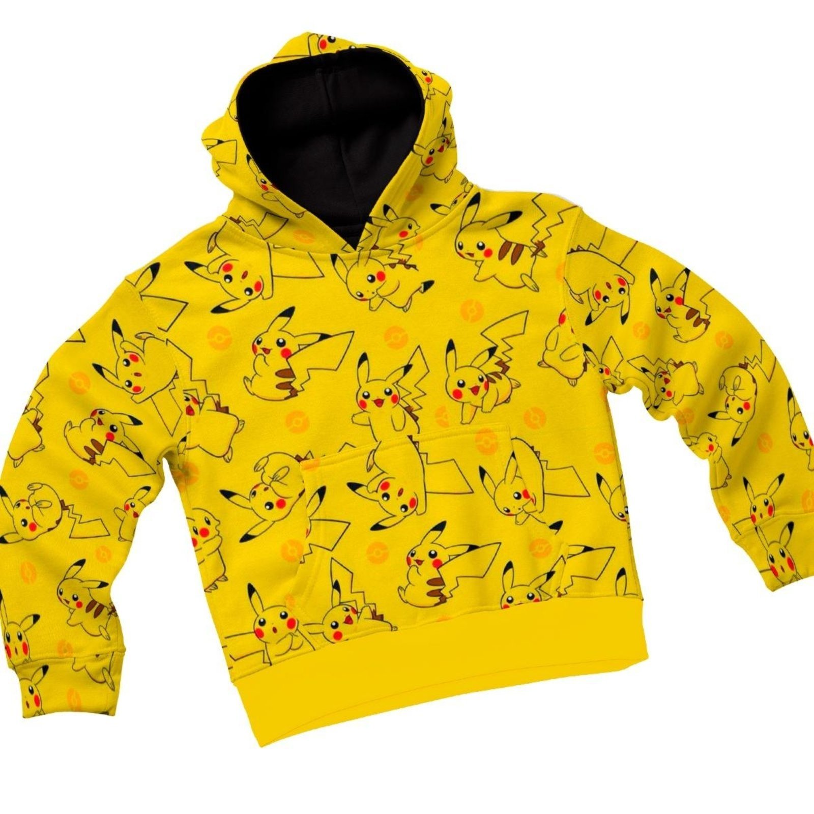 Infantil – Moletom Masculino Feminino Capuz e Bolso Personagem Picachu Amarelo