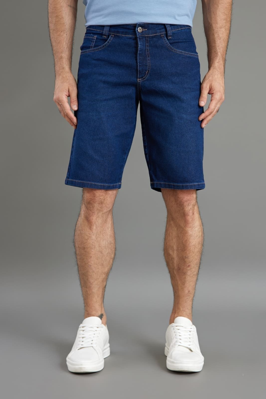 Bermuda Jeans Slim Stone Masculina Confortável e Estilosa Azul Escuro