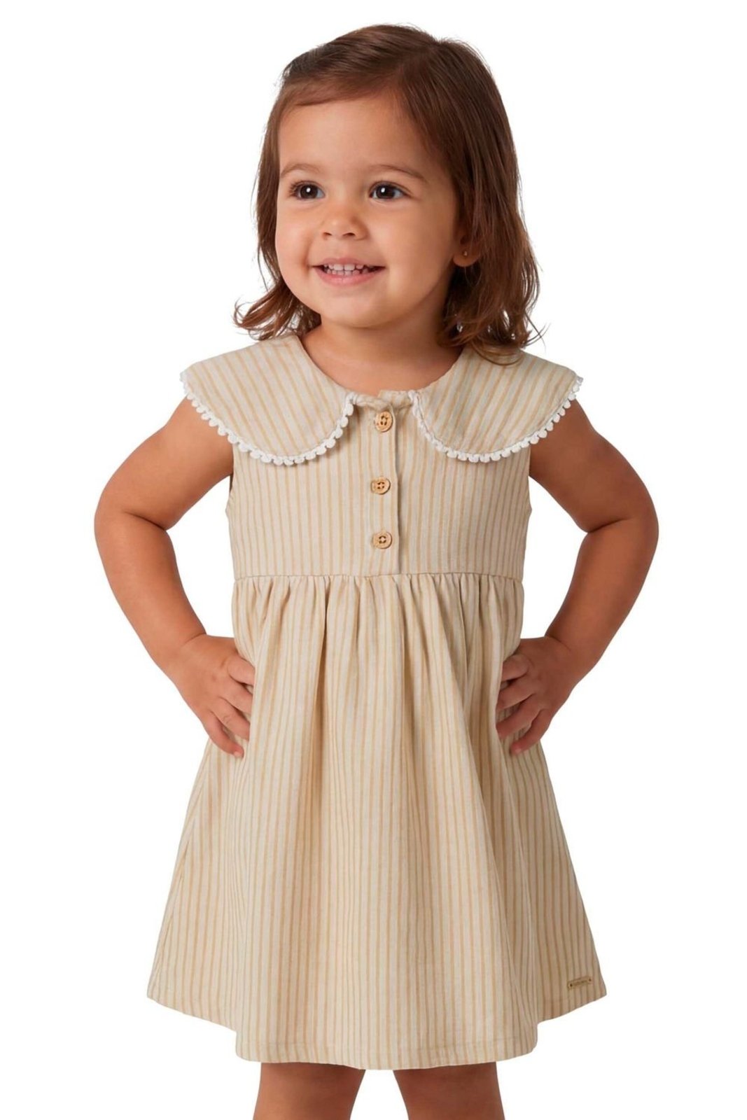 Infantil - Vestido Menina Listrado Renda Colorittá Amarelo
