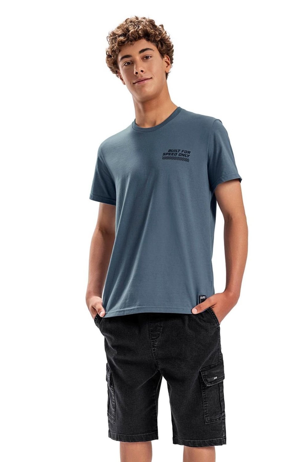 Infantil - Bermuda Jeans Juvenil Menino Cargo Elian Beats Preto