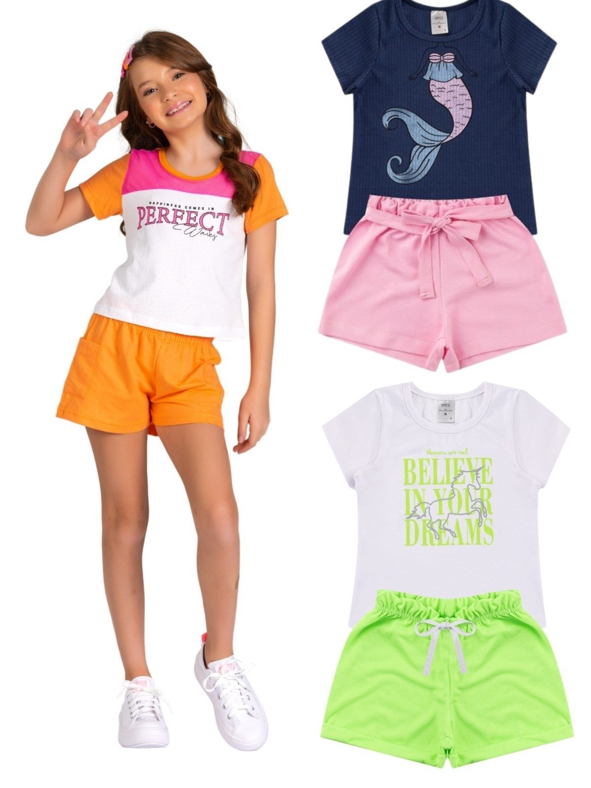 Infantil – Kit Sortido Platinum 4 Peças de Roupas Infantis Feminino Verão- 2 Camisas + 2 Shrots Multicolorido