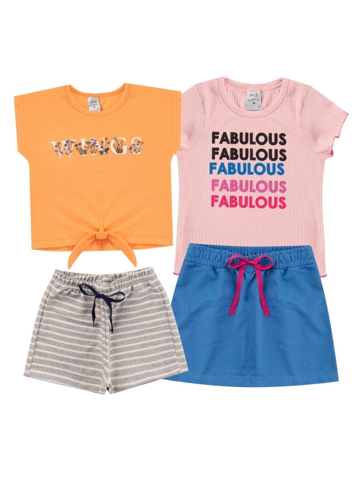Vista 3 Infantil - Kit Sortido Platinum 4 Peças de Roupas Infantis Feminino Verão- 2 Camisas + 2 Shrots PLATINUM KIDS multicolorido PLATINUM KIDS multicolorido