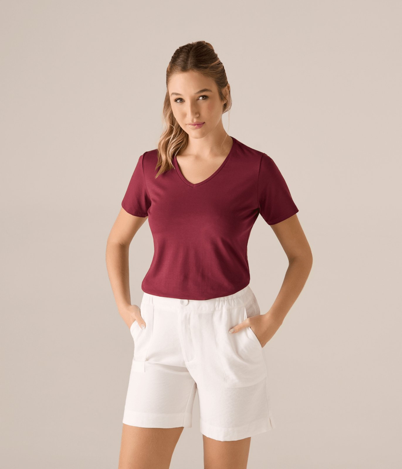 Blusa Makenji Pima Decote V Feminina Bordo
