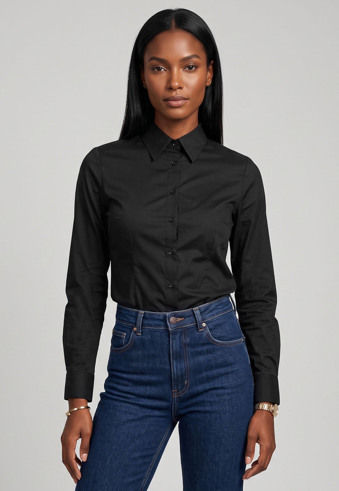 Camisa Feminina Lez a Lez Tricoline Manga Longa Preta