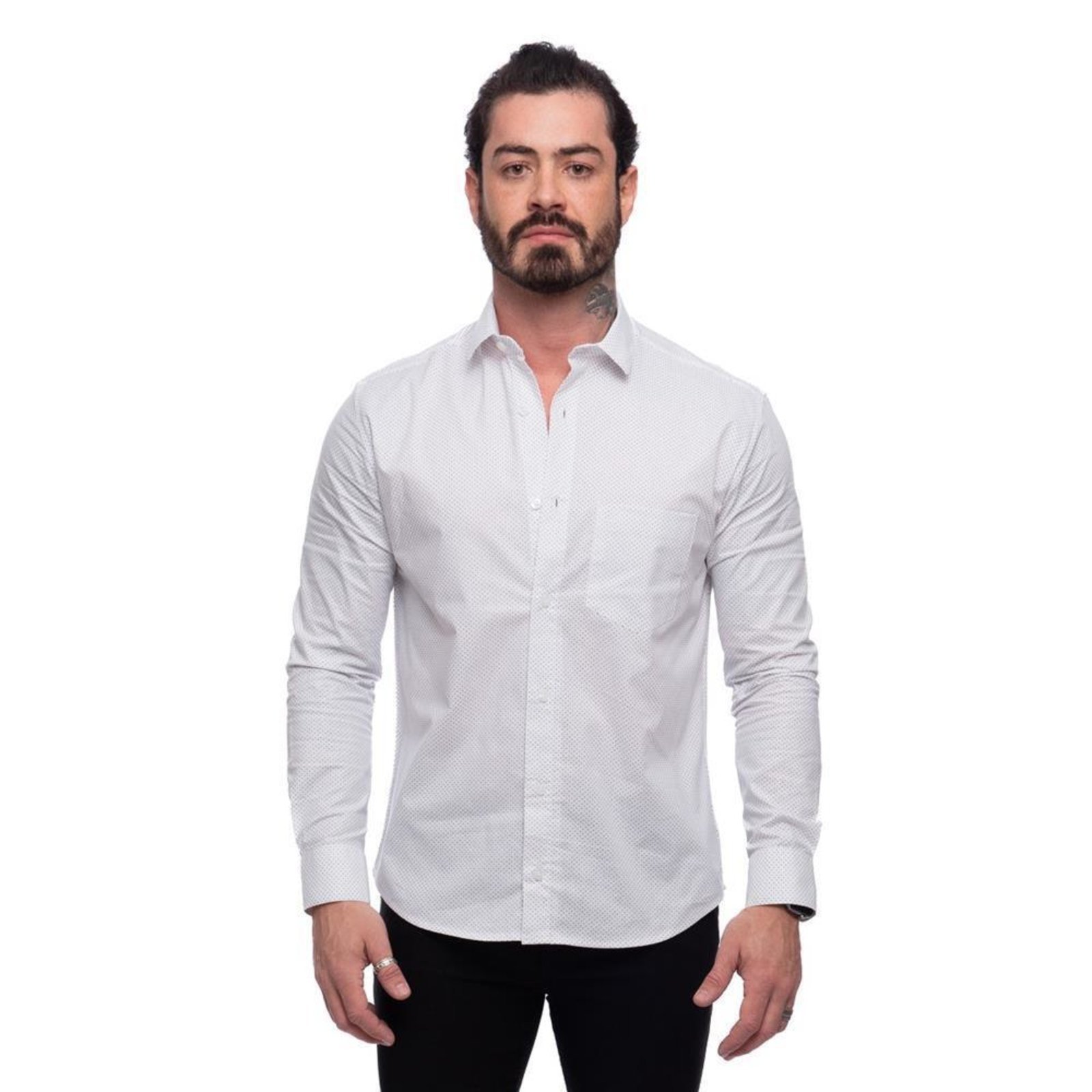 Camisa Social Slim Manga Longa Masculina Clássica Poá Branco G Branco