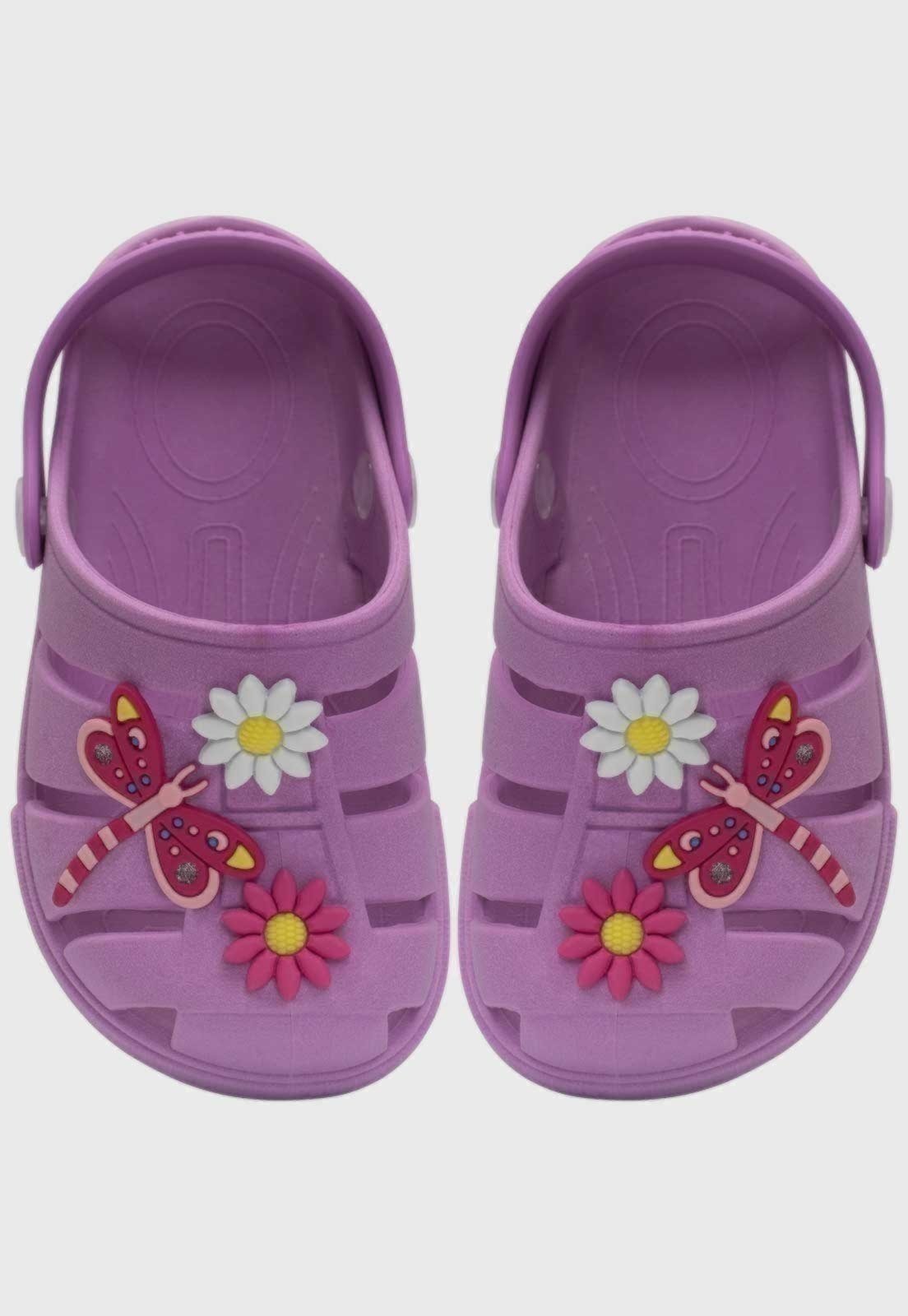 Infantil - Sandalia Babuche Popidi Libelula e Flores Lilás