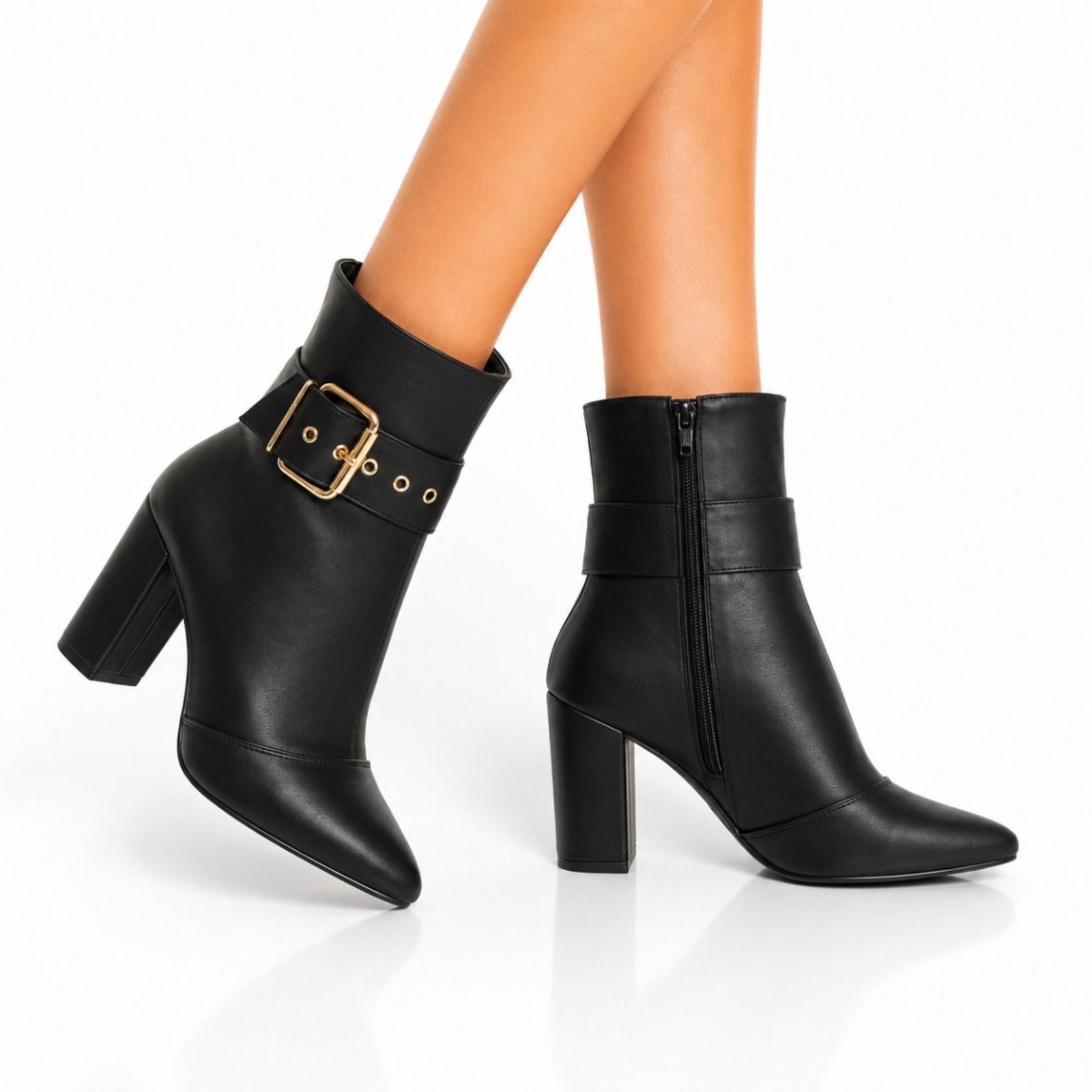 Bota Feminina Sete Sales Salto Bloco Cano Médio Tira Removivel Estilosa 1836 Preto