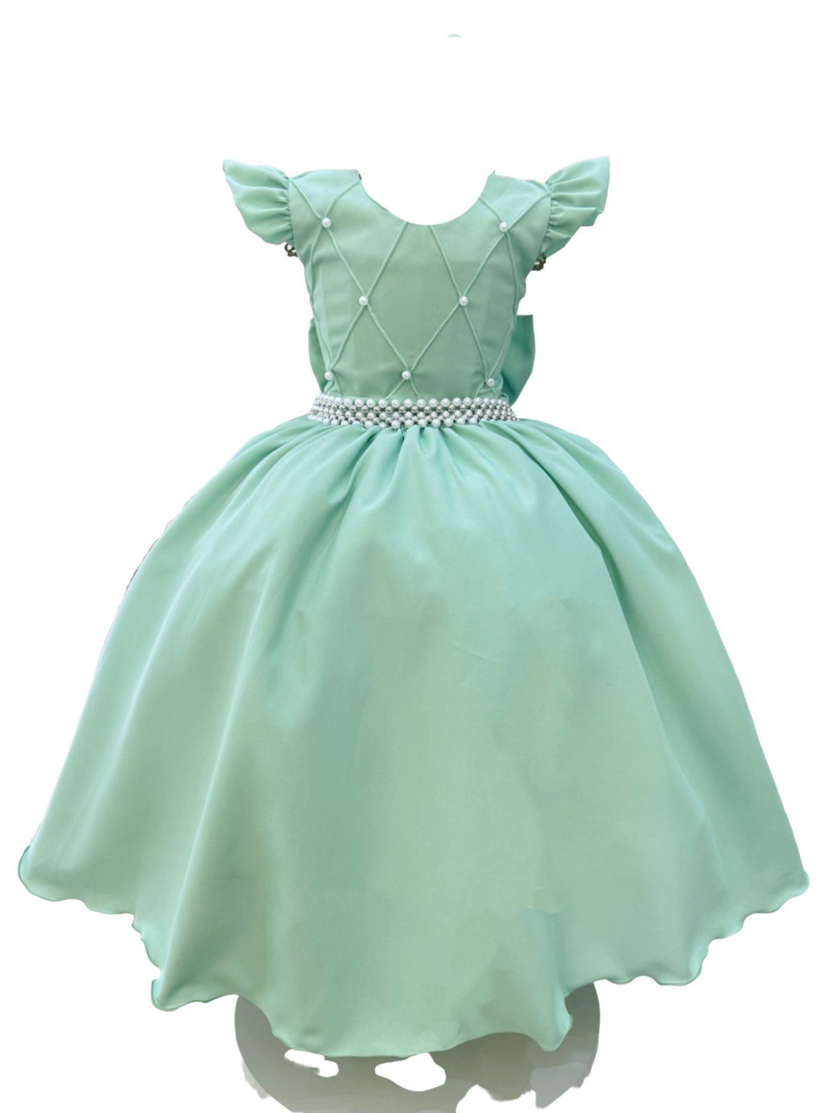 Infantil - Vestido Longo Verde Claro Festa Pérolas Luxo Casamento Dama Daminha Florista Formatura Luxo