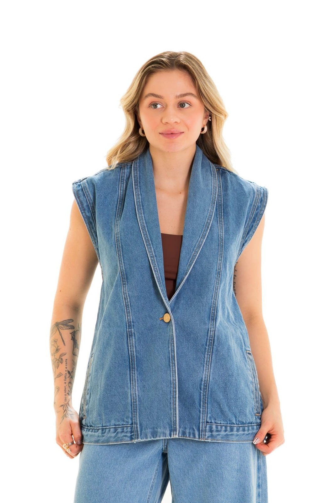 Colete Jeans Feminino Arauto Oversized
