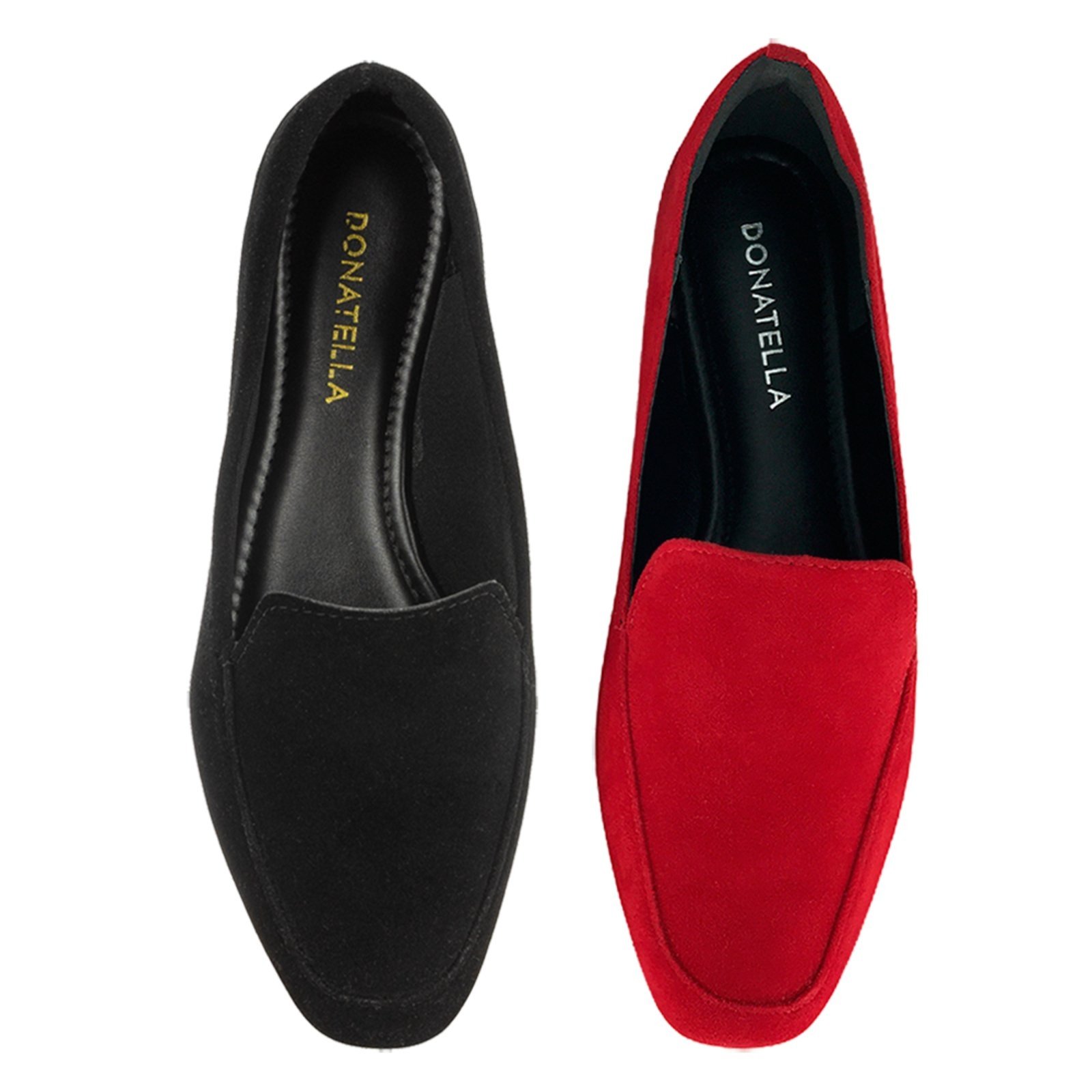 Kit 2 Pares Mocassim Feminino CM Calçados Preto e Vermelho Camurça