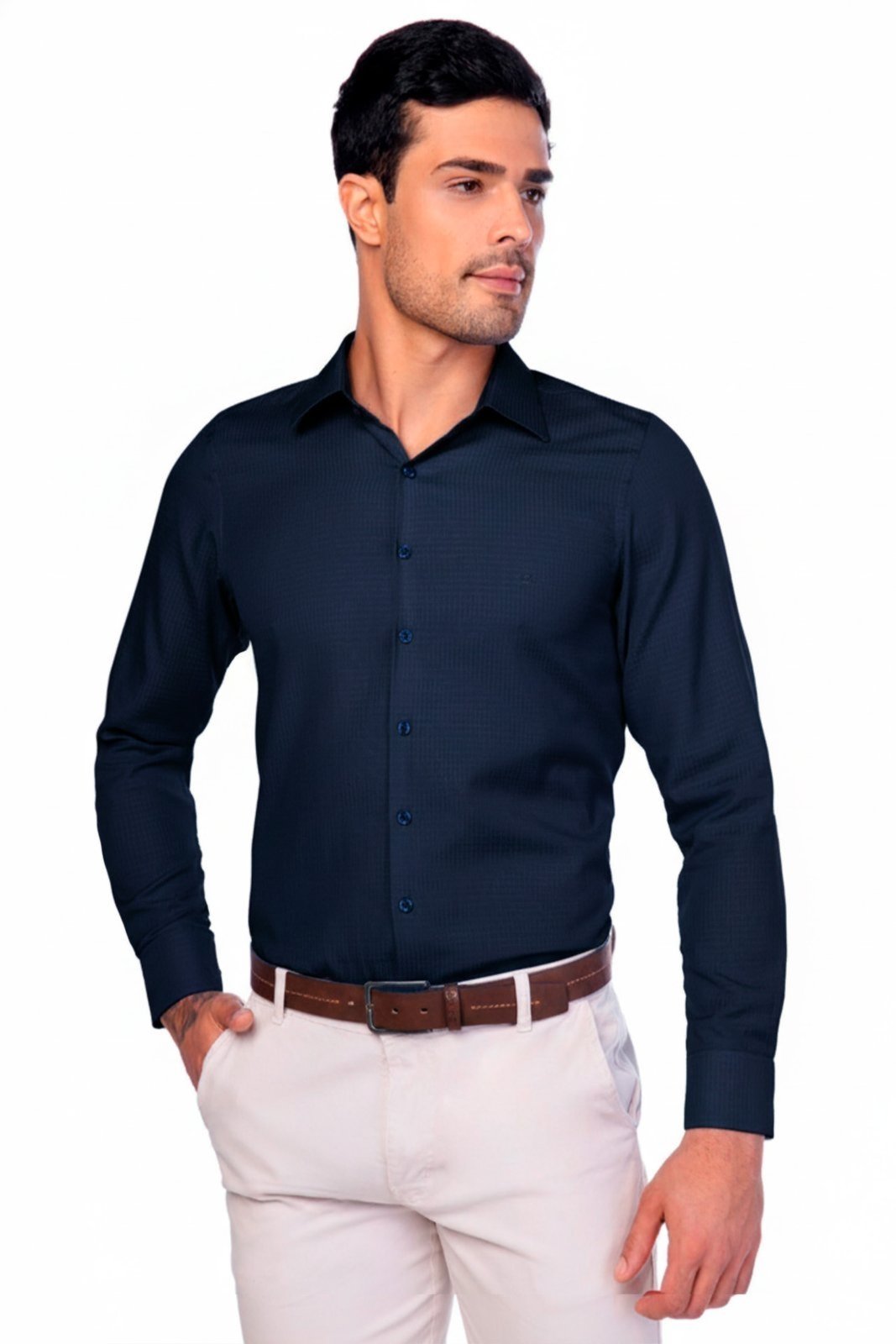 Camisa Social Masculina Slim Maquinetada Manga Longa Cubiq - Zuggy-zi