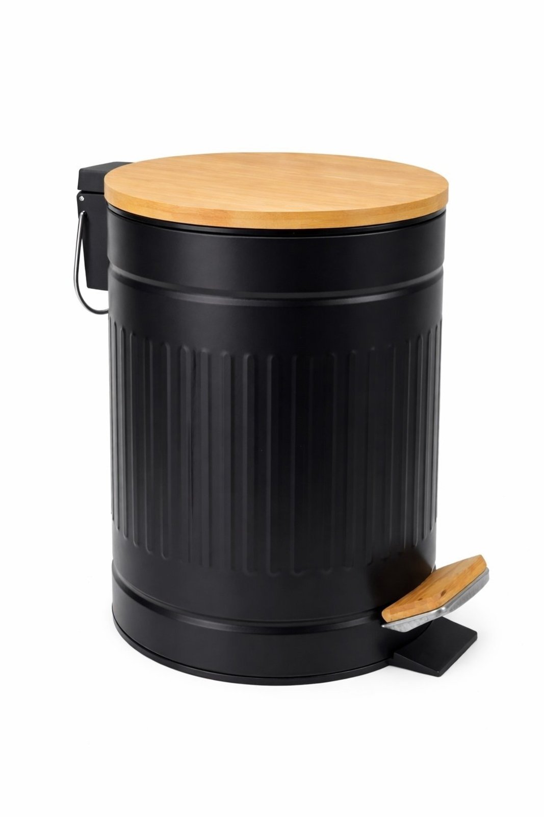 Lixeira Com Tampa e Pedal De Bambu 3 Litros Fluted 17x24cm Jolitex - Preta