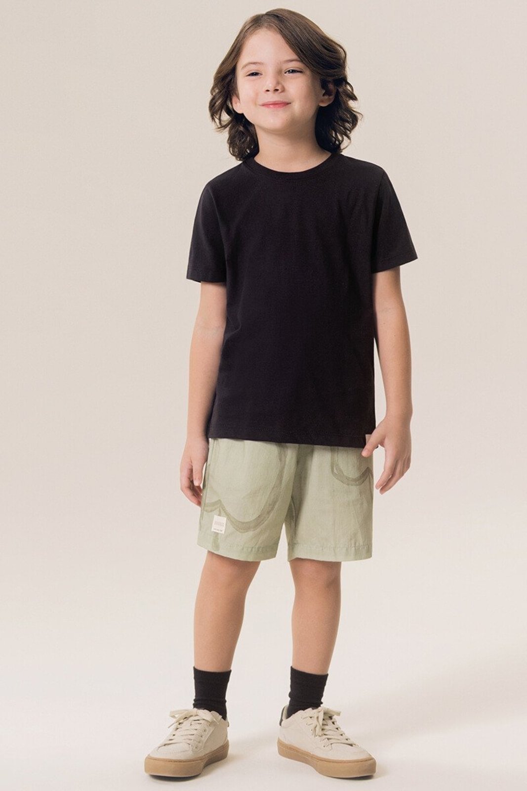 Infantil - Conjunto Bugbee Camiseta Regular em Malha e Bermuda de Tricoline Estampada Comer Bem