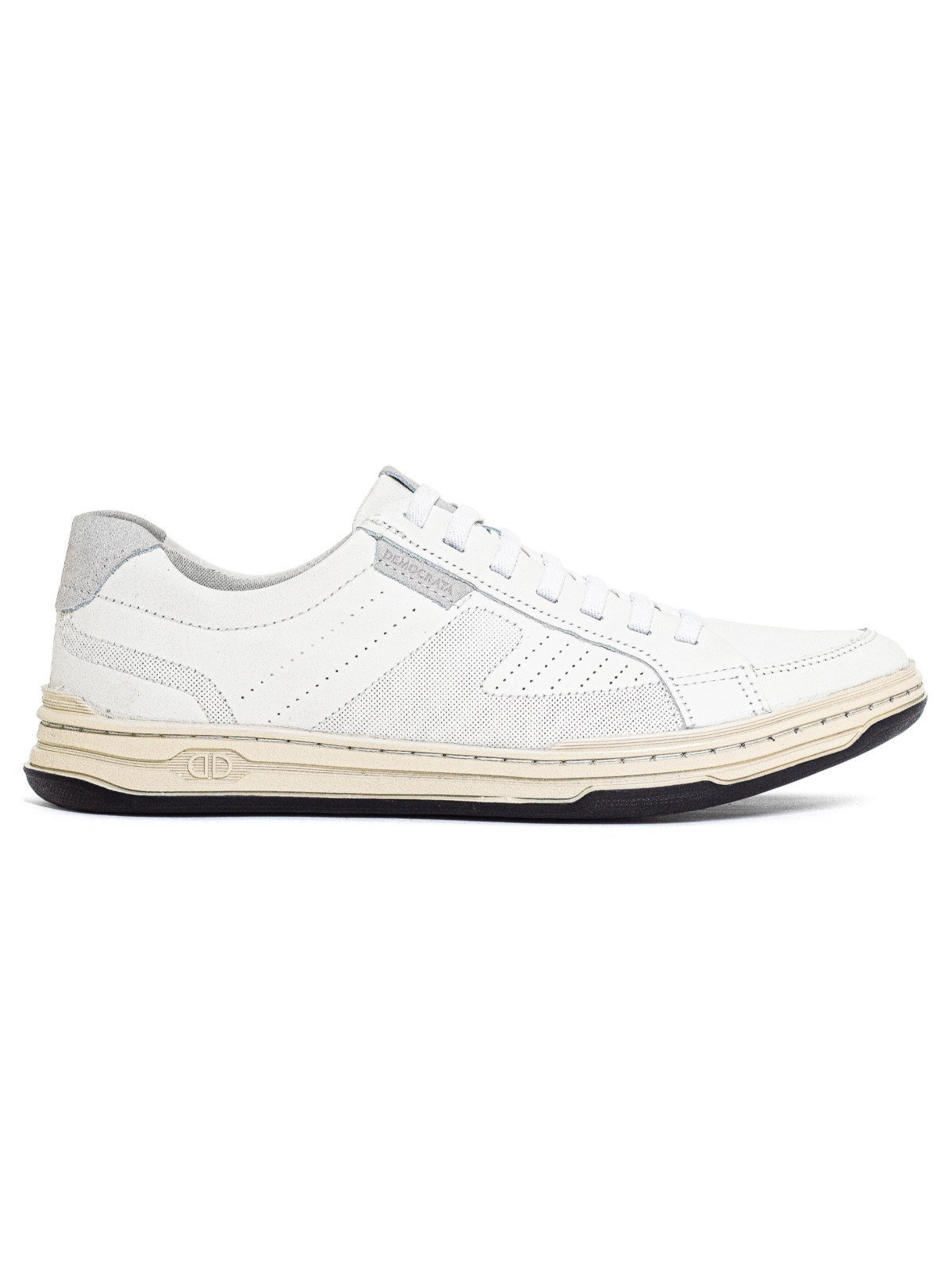Tênis Masculino Democrata Denim Jay Casual Couro Cadarço Elástico Conforto Branco Off White