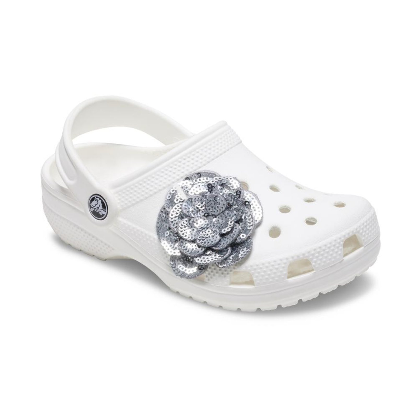 Vista 3 Infantil - Jibbitz™ Flor Prata de Lantejoulas Crocs branco
