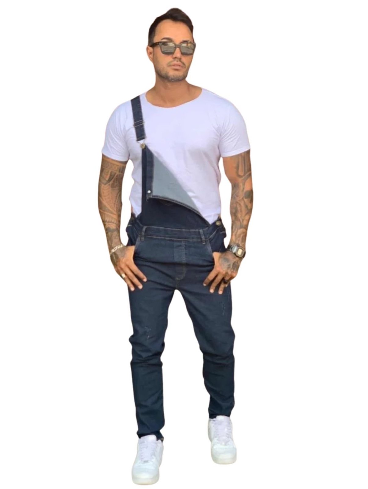 Macacão Jardineira Masculino Jeans Escuro Skinny