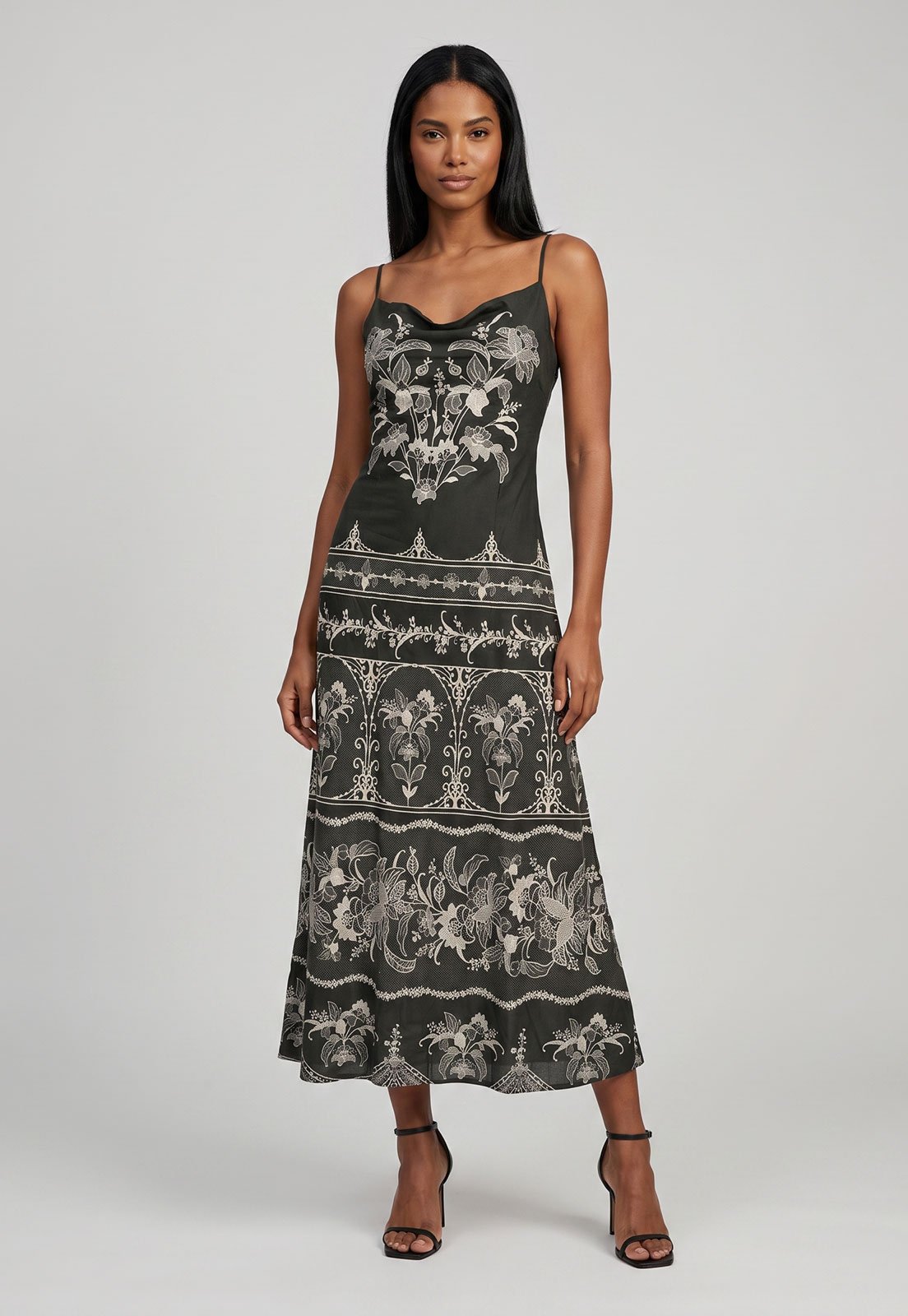 Vestido Feminino FARM Alças Finas Estampa Floral Verde