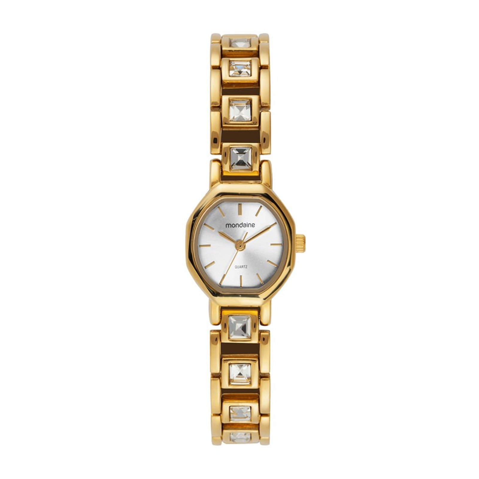Relógio Mondaine Feminino Facetado Cristais Dourado Mondaine