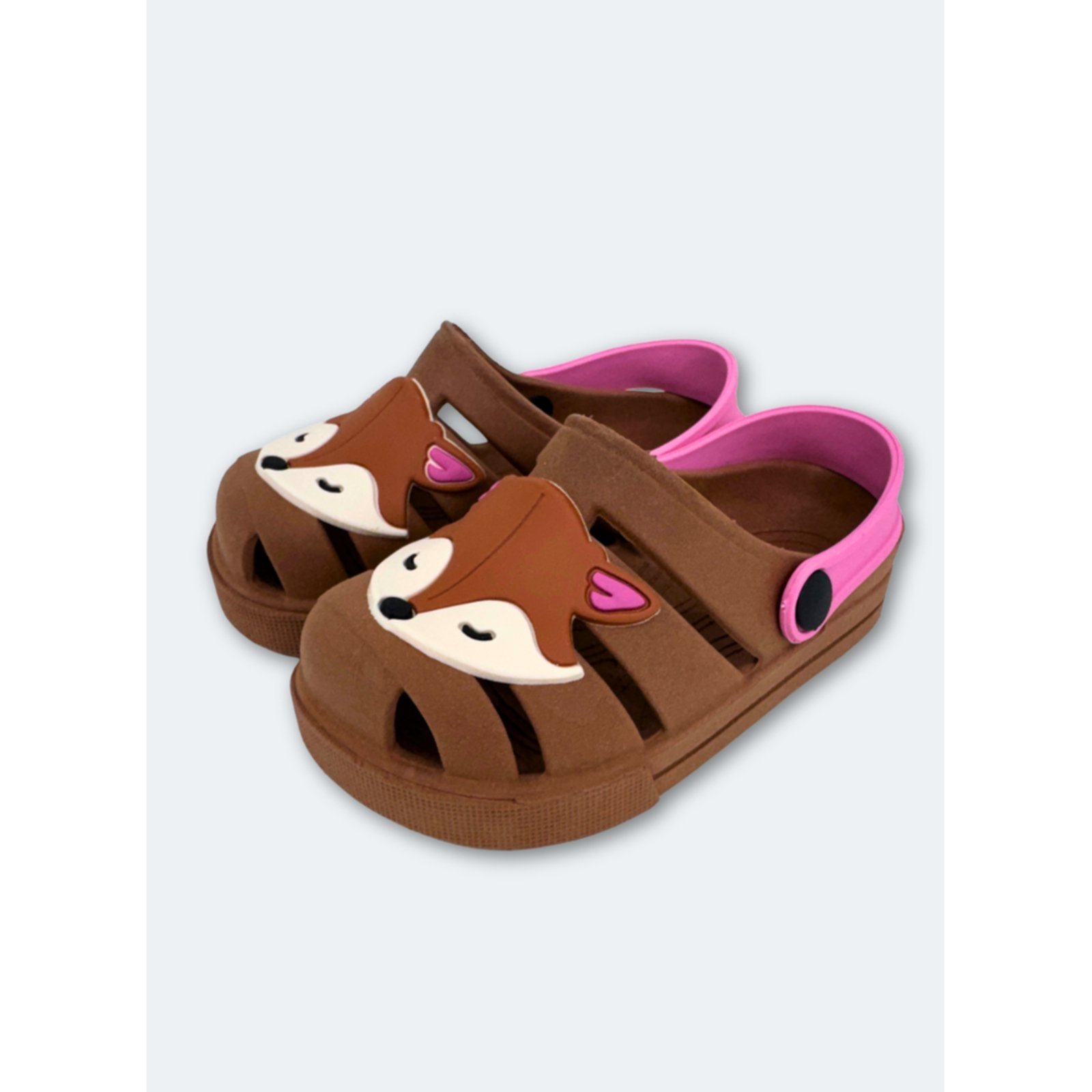 Infantil - Babuche Menina Marrom com Tira Rosa Raposinha