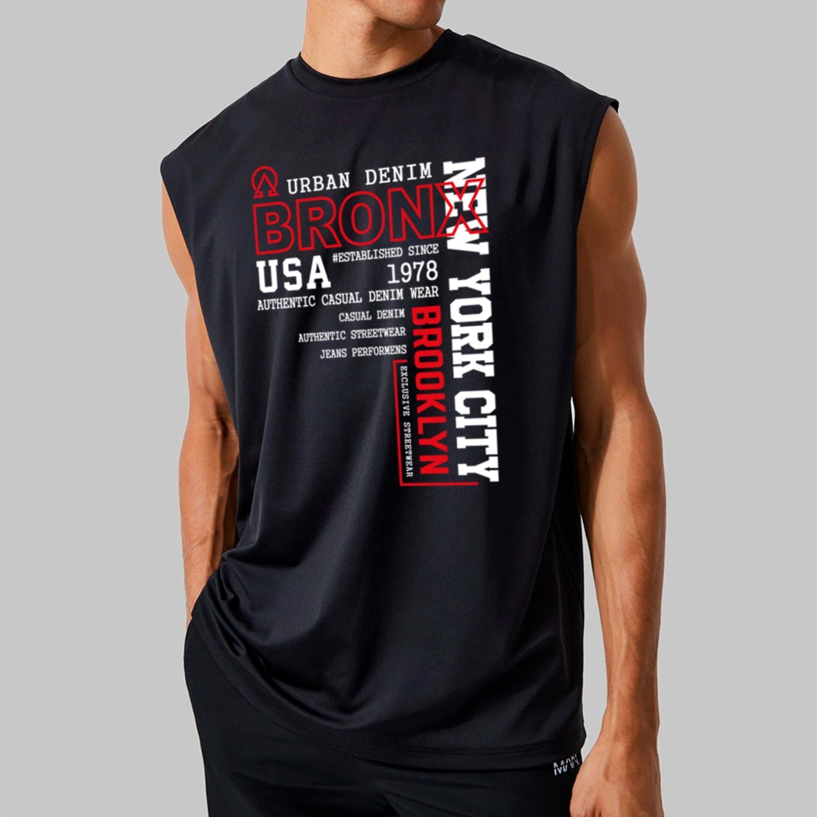 Camiseta Regata Machão Ousy Bronx Brooklyn USA Oversized Masculina Preto