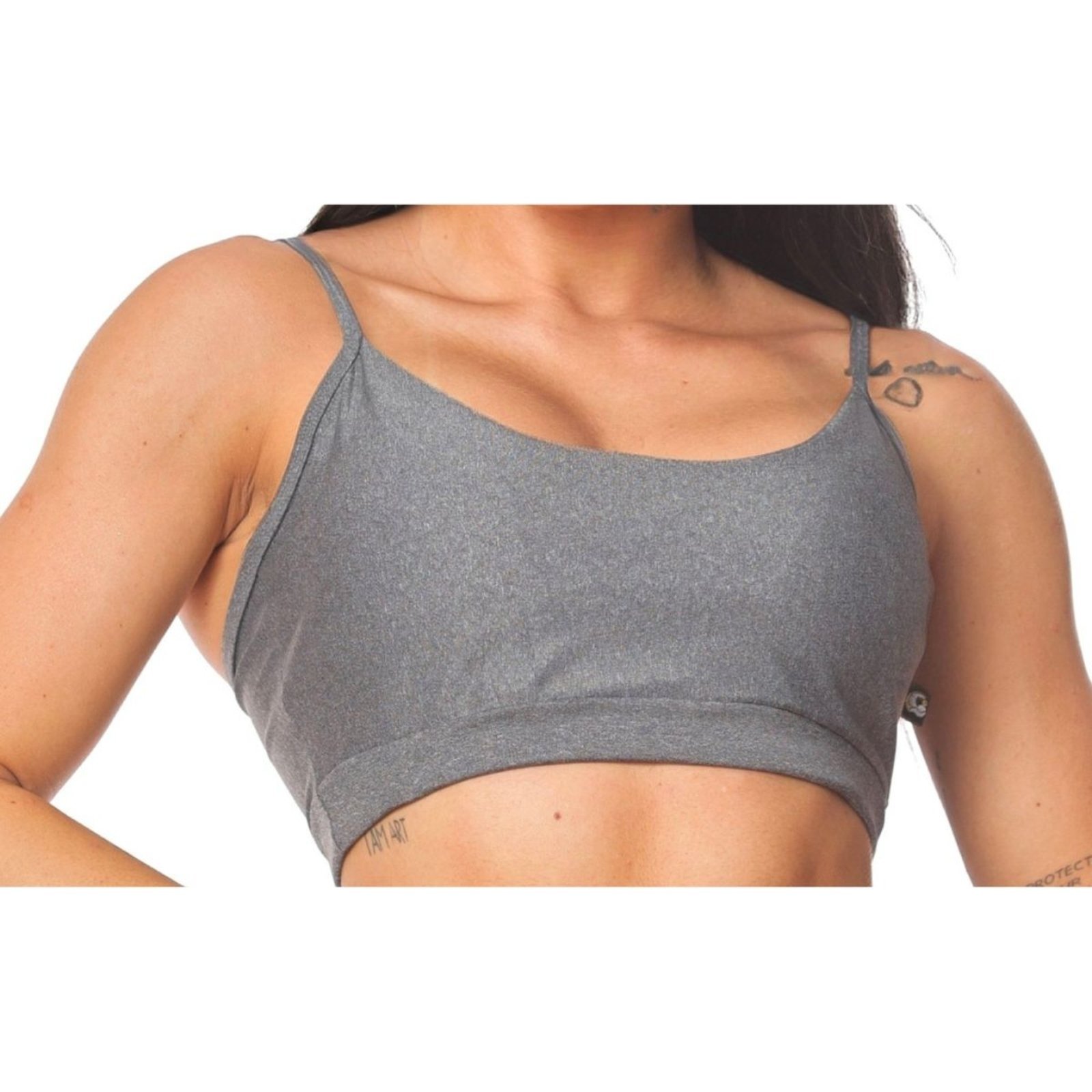 Top de Alça FMF Feminino Básico Roupa de Academia Fitness Confortável Cinza