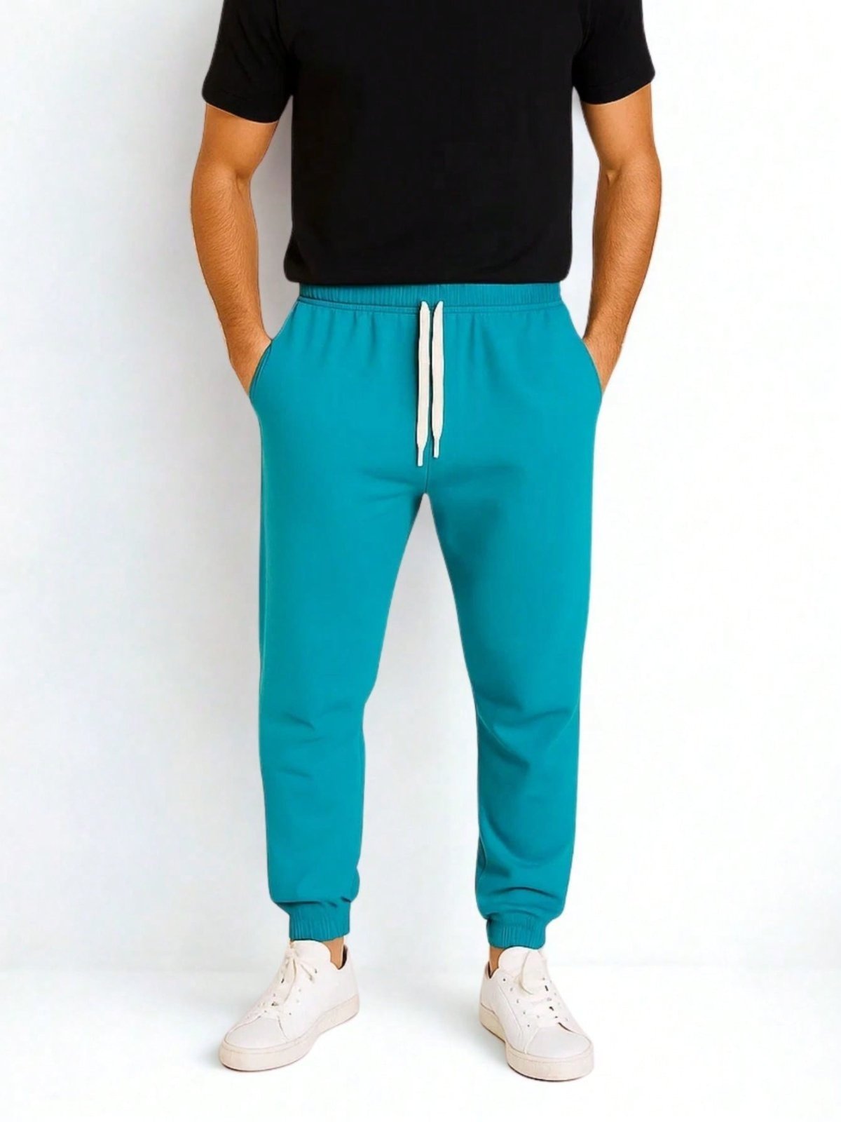 Calça de Moletom Masculina Jogger Básica Azul Turquesa Forrado Felpudo Flanelado com Bolso