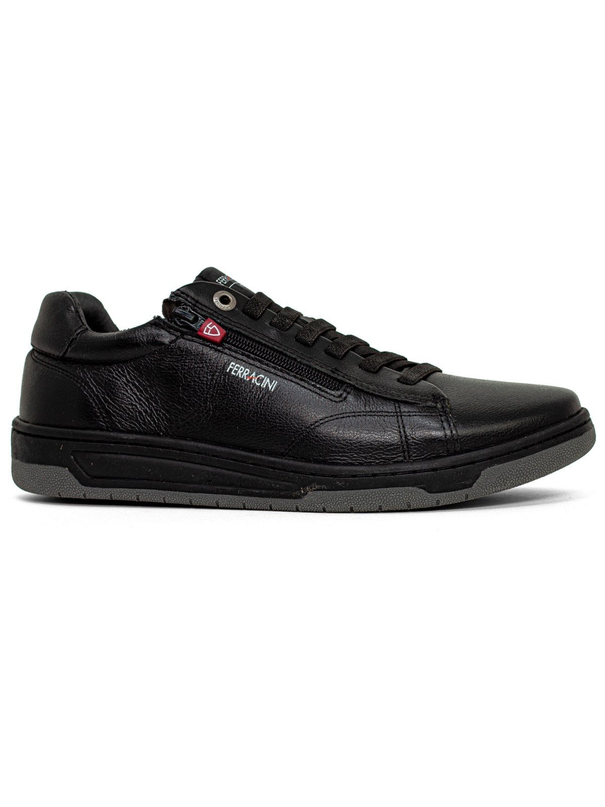 Sapatênis Masculino Ferracini 24h Vox Casual Couro Cadarço Elástico Com Zíper Preto All Black