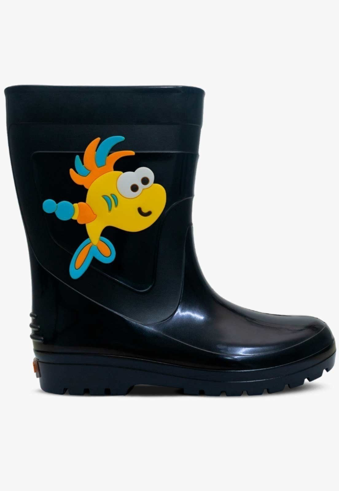 Vista 3 Infantil - Bota Galocha Pópidi Peixe preto Pópidí preto