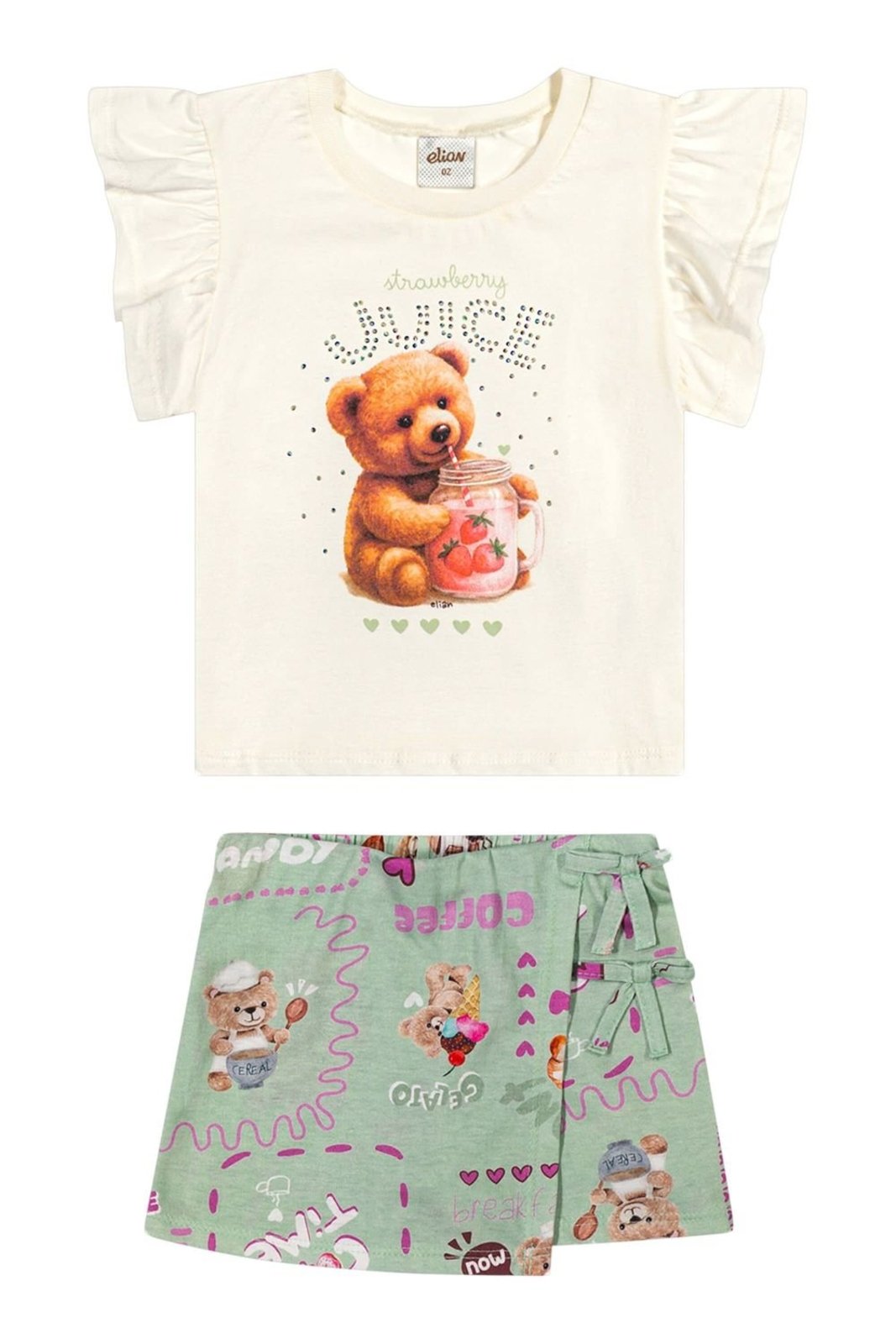 Infantil - Conjunto Menina Urso Strass Elian Bege