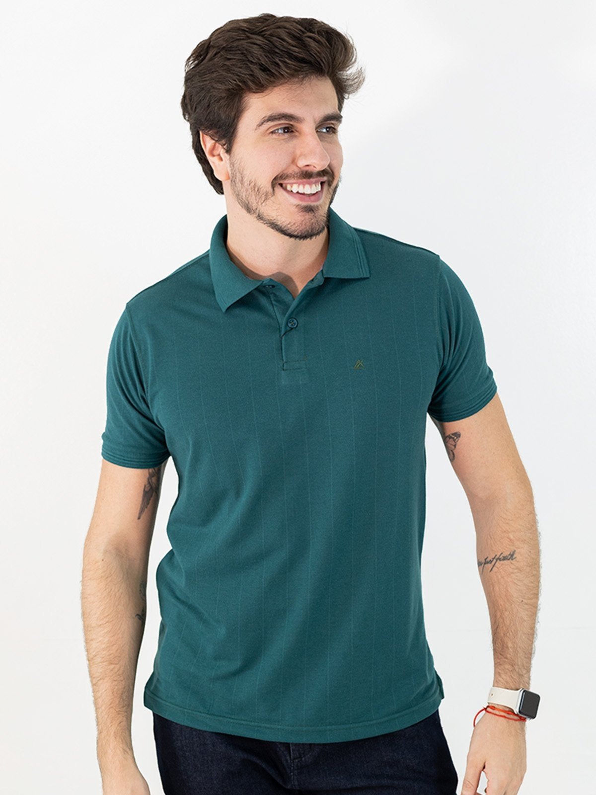 Camisa Polo Masculina Tradicional Textura Listrada Anticorpus