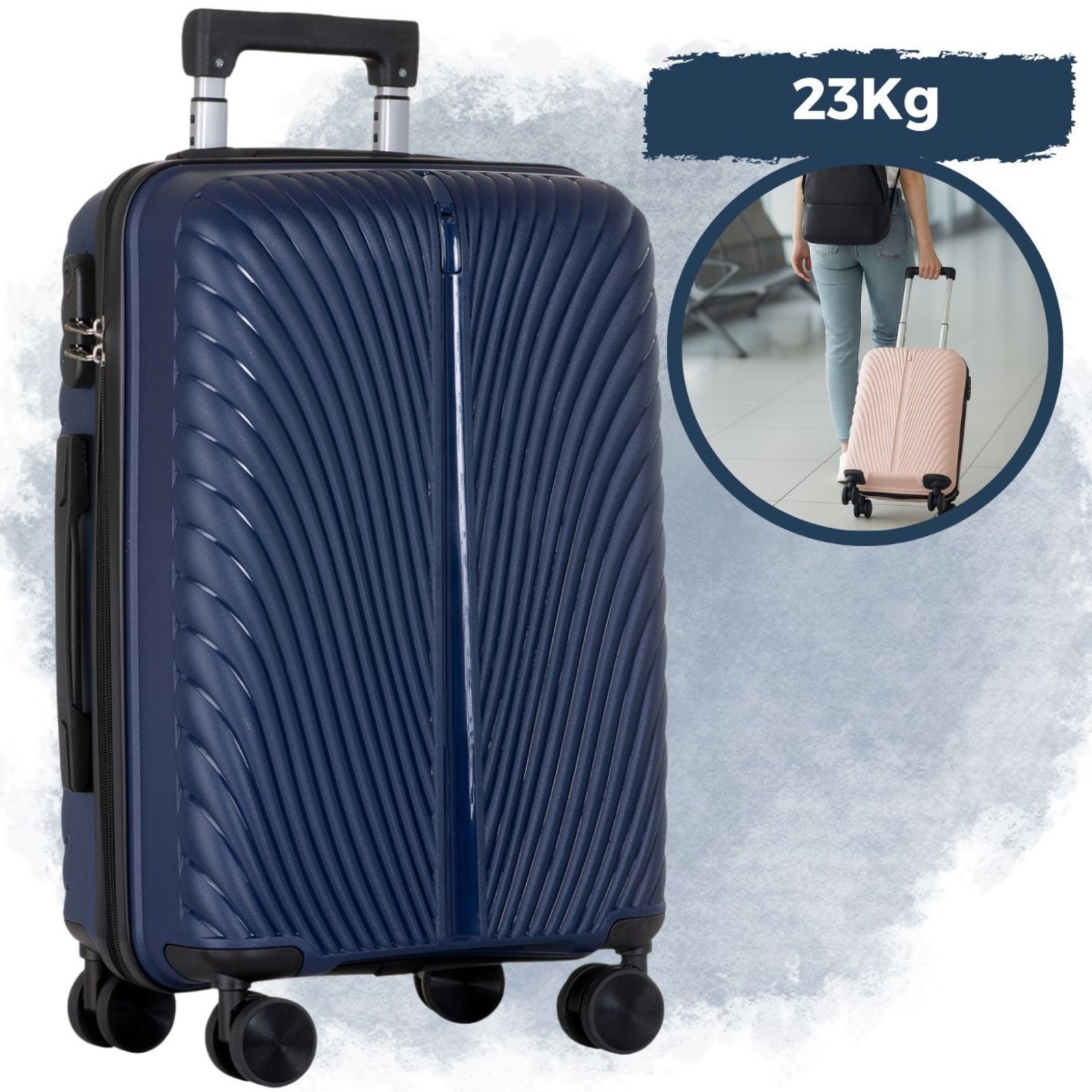 Mala de Viagem 23kg Média de Polipropileno Rodinhas 360° Azul
