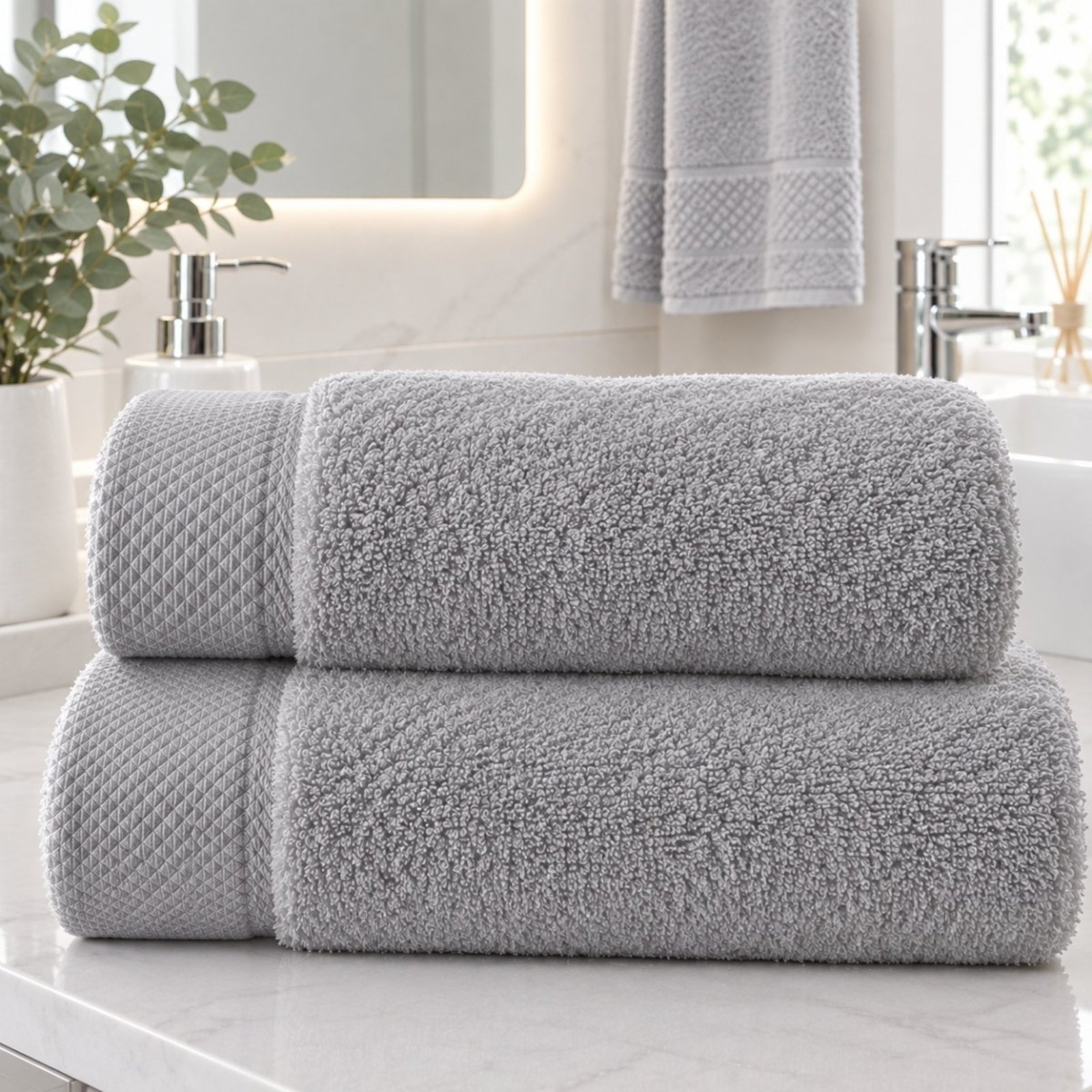 Jogo 2 Toalha Banho Rosto Kacyumara Algodão Macia Alta Absorção Star Cotton Silver Cinza