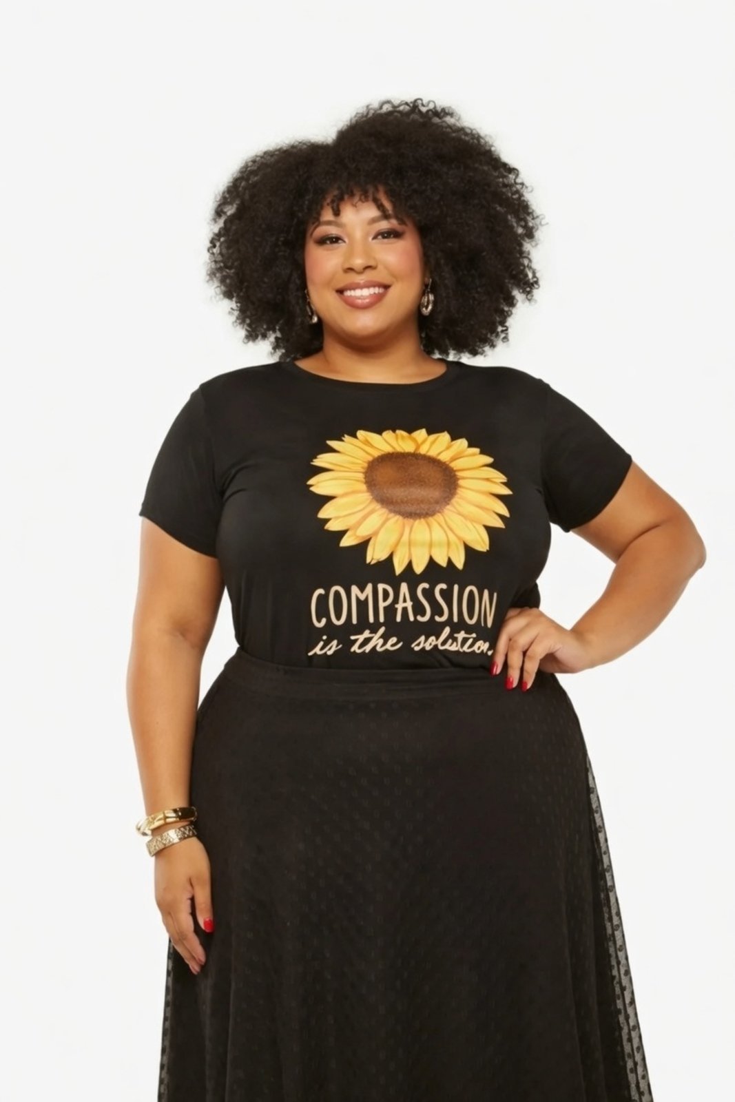 Vista 2 T-shirt Plus Size D Bell Outlet Fashion Girasool preto D BELL OUTLET FASHION preto