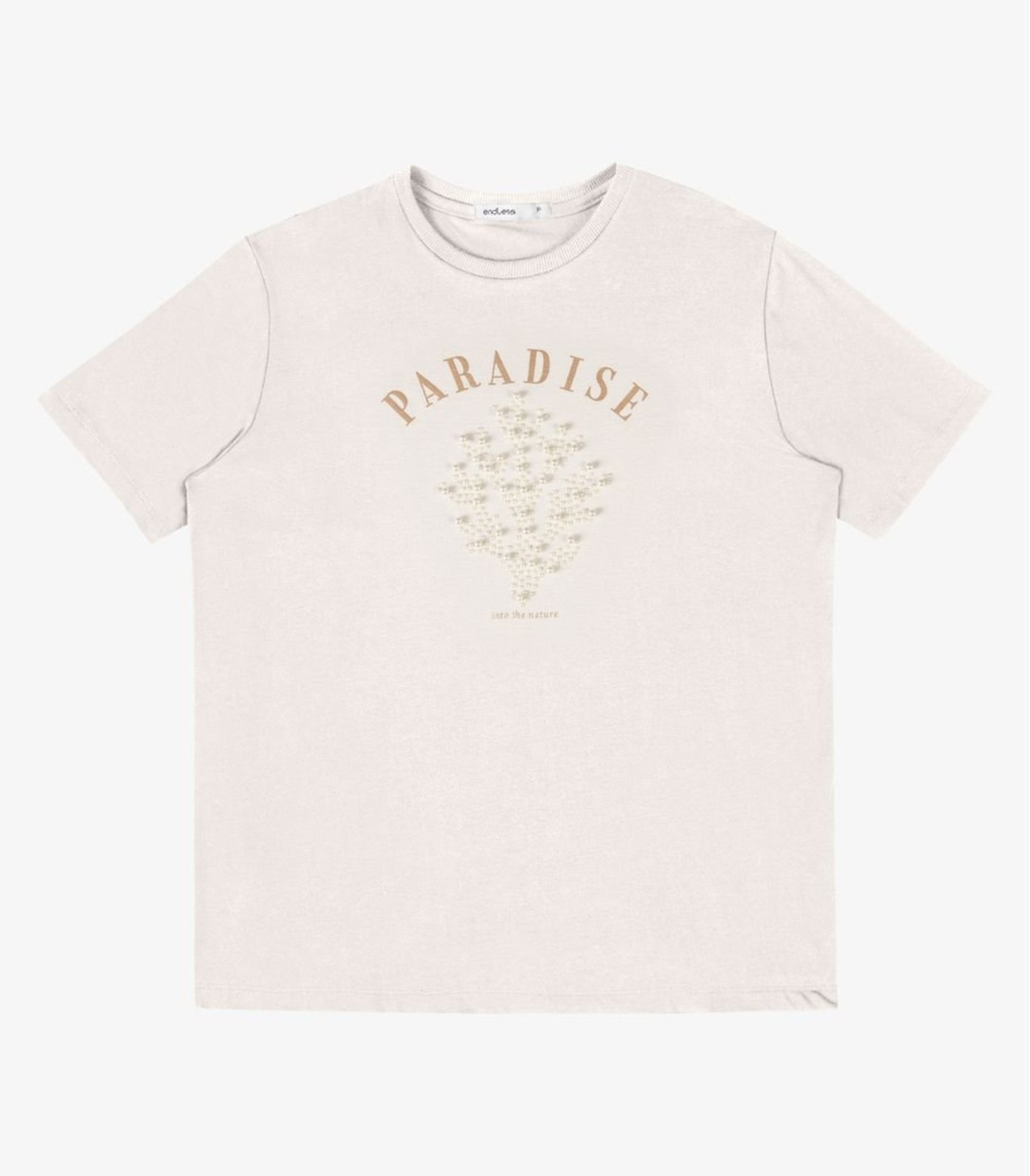 T Shirt Feminina Com Estampa Localizada Endless Bege