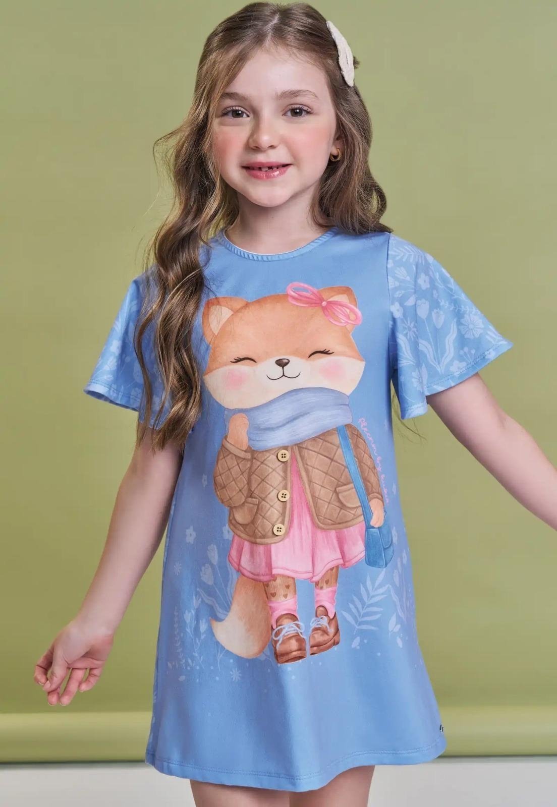 Infantil - Vestido Menina Raposa Inverno Kukiê 10 Unico