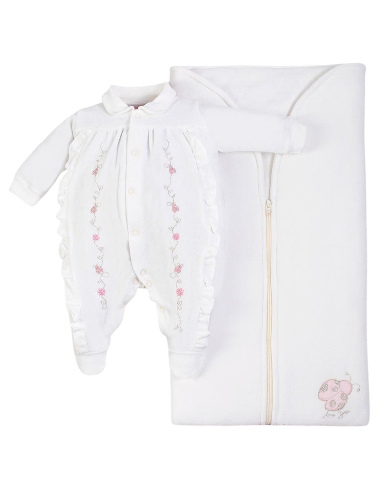 Infantil – Saída Maternidade Menina Plush Bordado Joaninhas – Natural